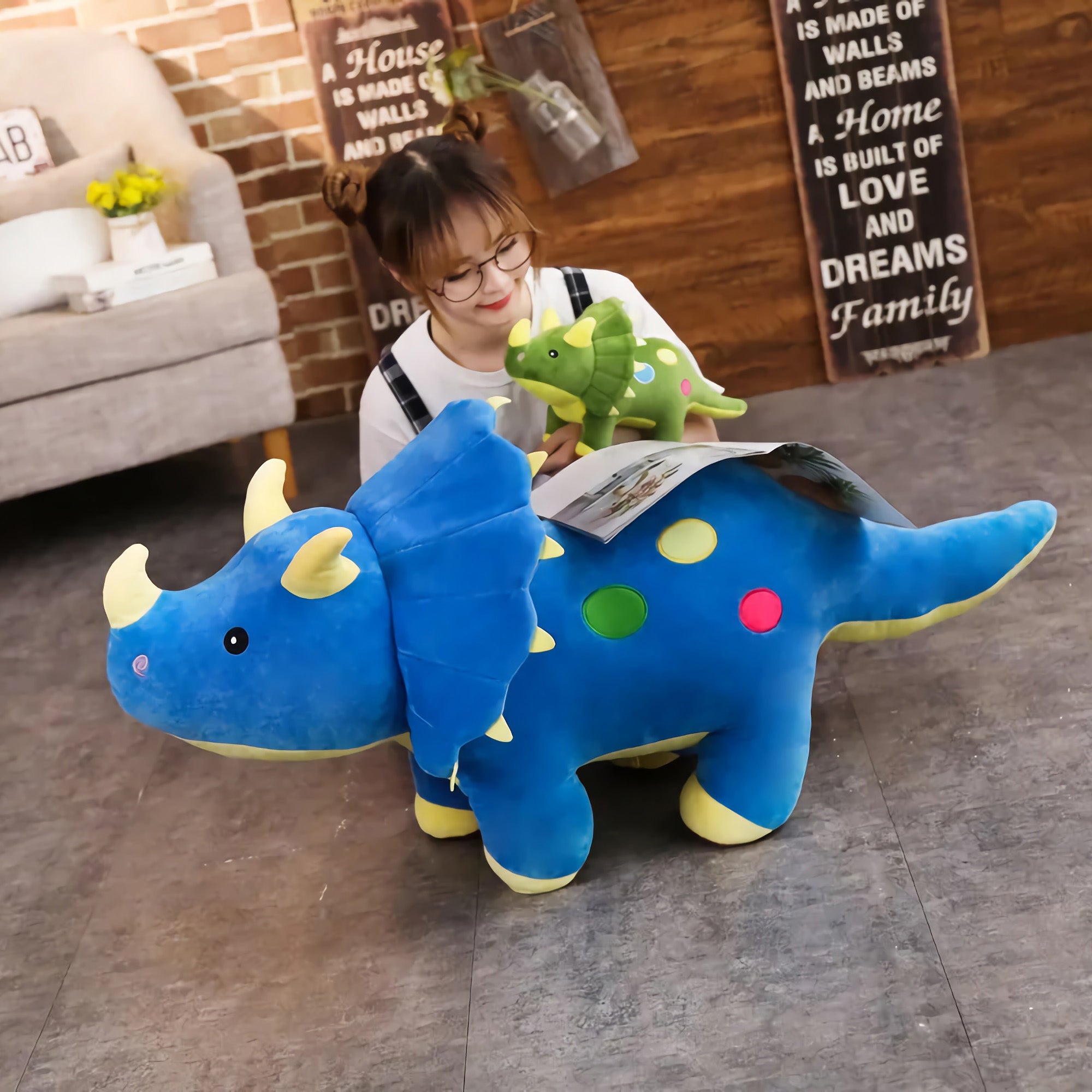 Chubby Triceratops Plush Dino Companions - Hops and Pops - Cute - Plushies - Kawaii - Dinosaur Plush - Stuffed Animals