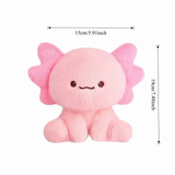 Size chart of a pink axolotl plush showing 15cm width and 18cm height