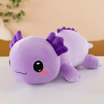 Purple axolotl plush pillow with big shiny eyes and blushing cheeks