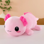 Pink axolotl plush pillow with hot pink gills and blushing cheeks