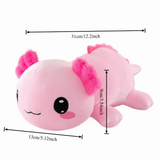 Size chart of a pink axolotl plush showing 31cm length, 13cm width and 9cm height