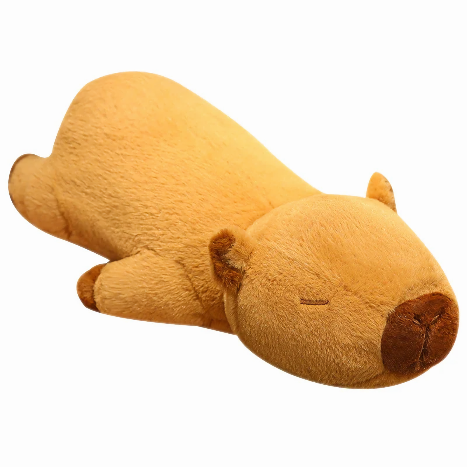 Lying capybara plush pillow on a white background