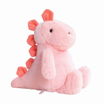 Pink dinosaur plush with coral spikes on a white background