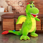 Green Pterosaur dinosaur plush with yellow wings and an open mouth