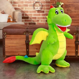 Green Pterosaur dinosaur plush with yellow wings and an open mouth