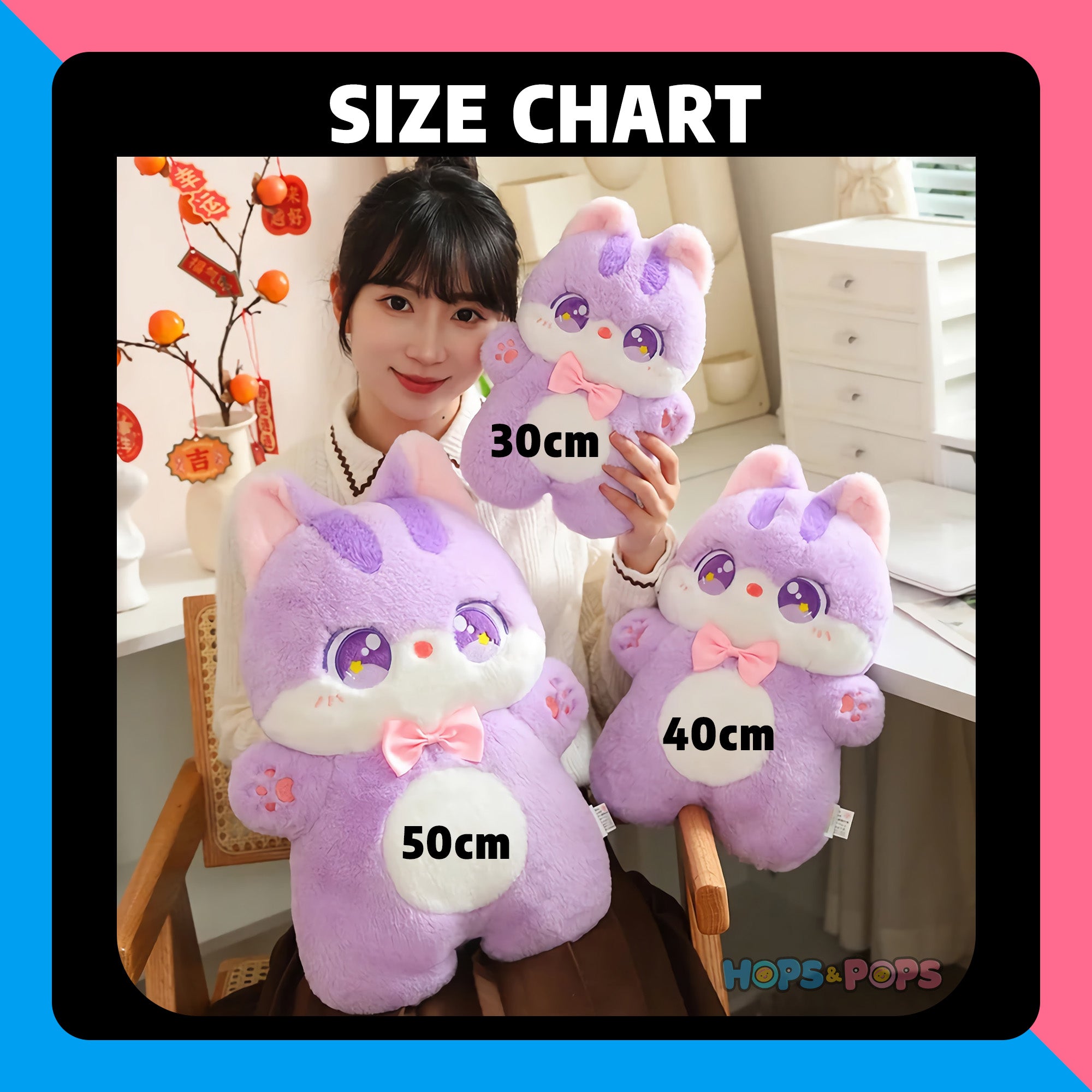 Size Chart for Big-Eyed Bowtie Kittens Plush Stuffed Animal