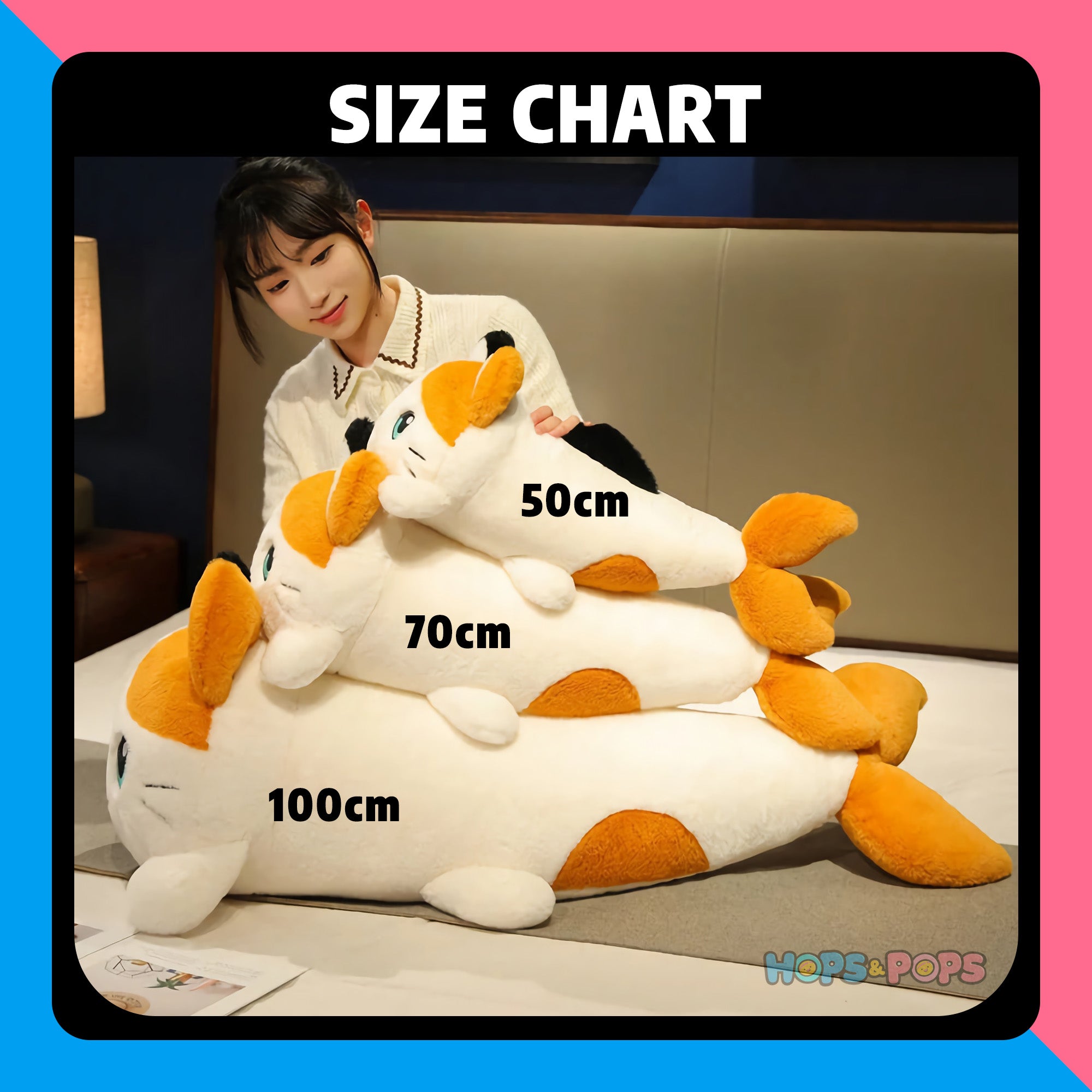Size Chart for Mermeow Plush Magical Cat-Fish Pillow