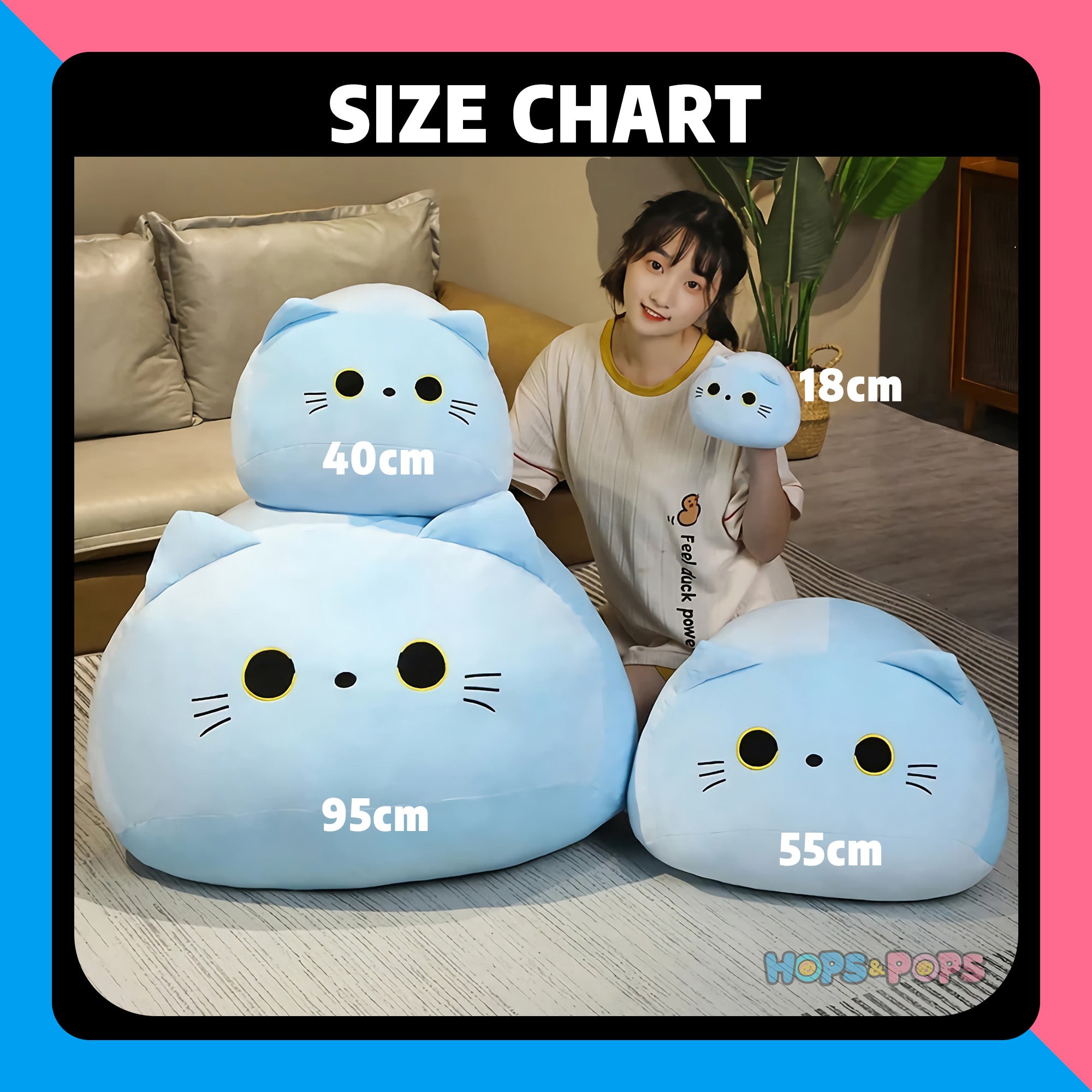 Size Chart for Mochi Meow Chubby Cat Plushie