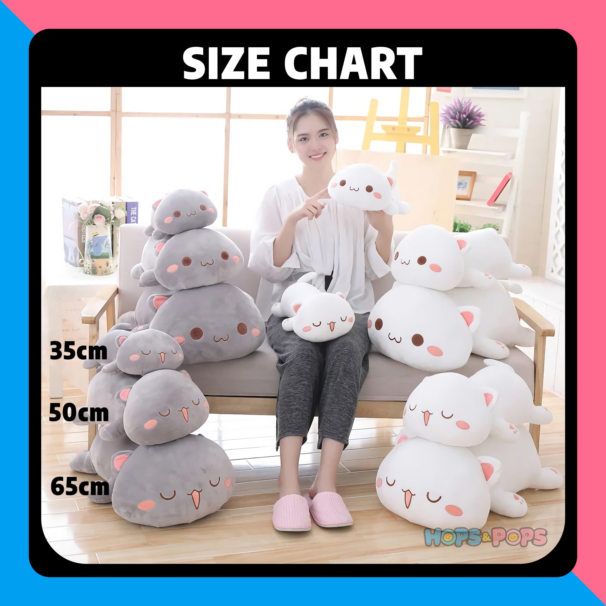 Size Chart for Squishy Stack Cats Adorably Plump Stuffed Animal Pillows