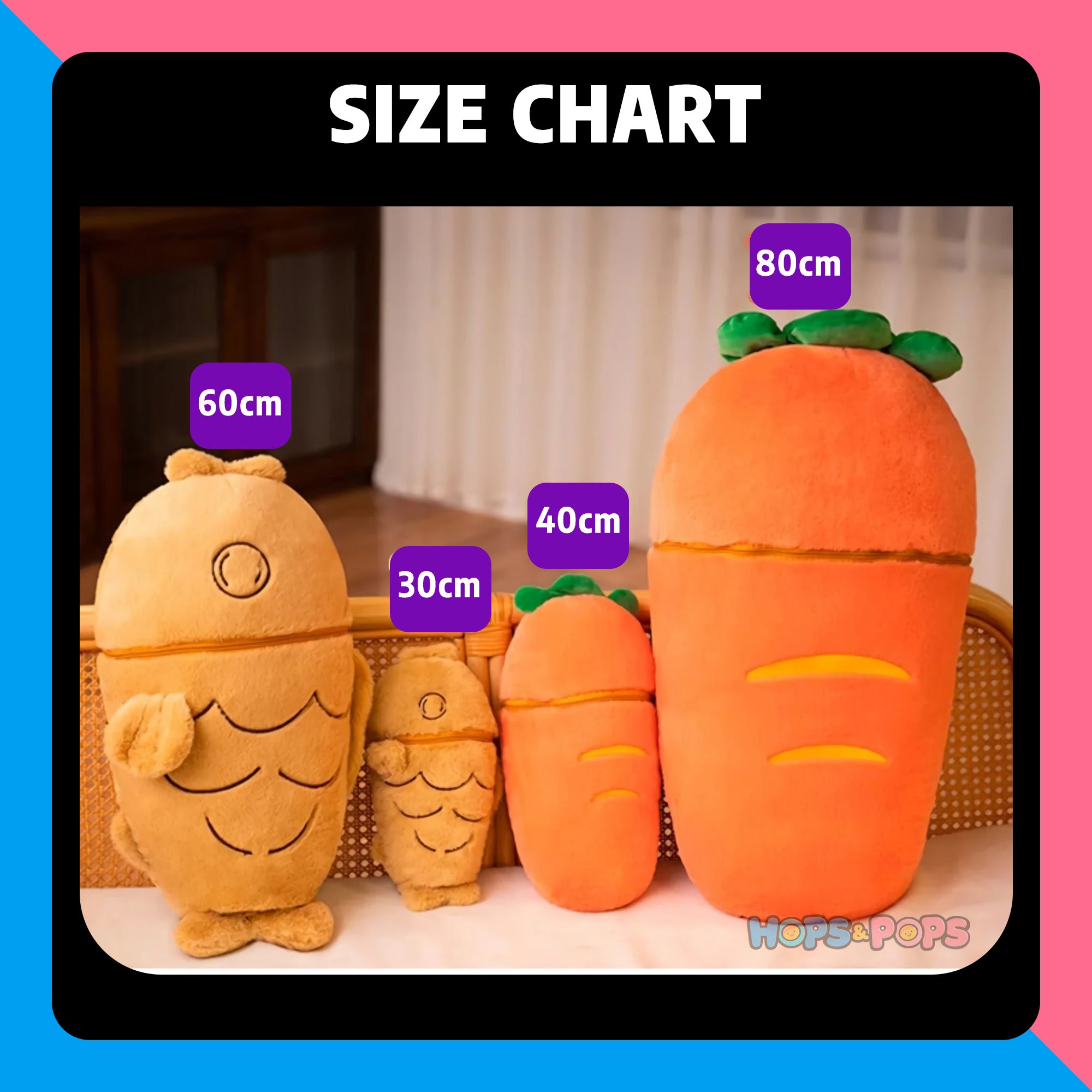 Size Chart for Snuggle Pals Cat & Rabbit Cozy Hideaway Plushies