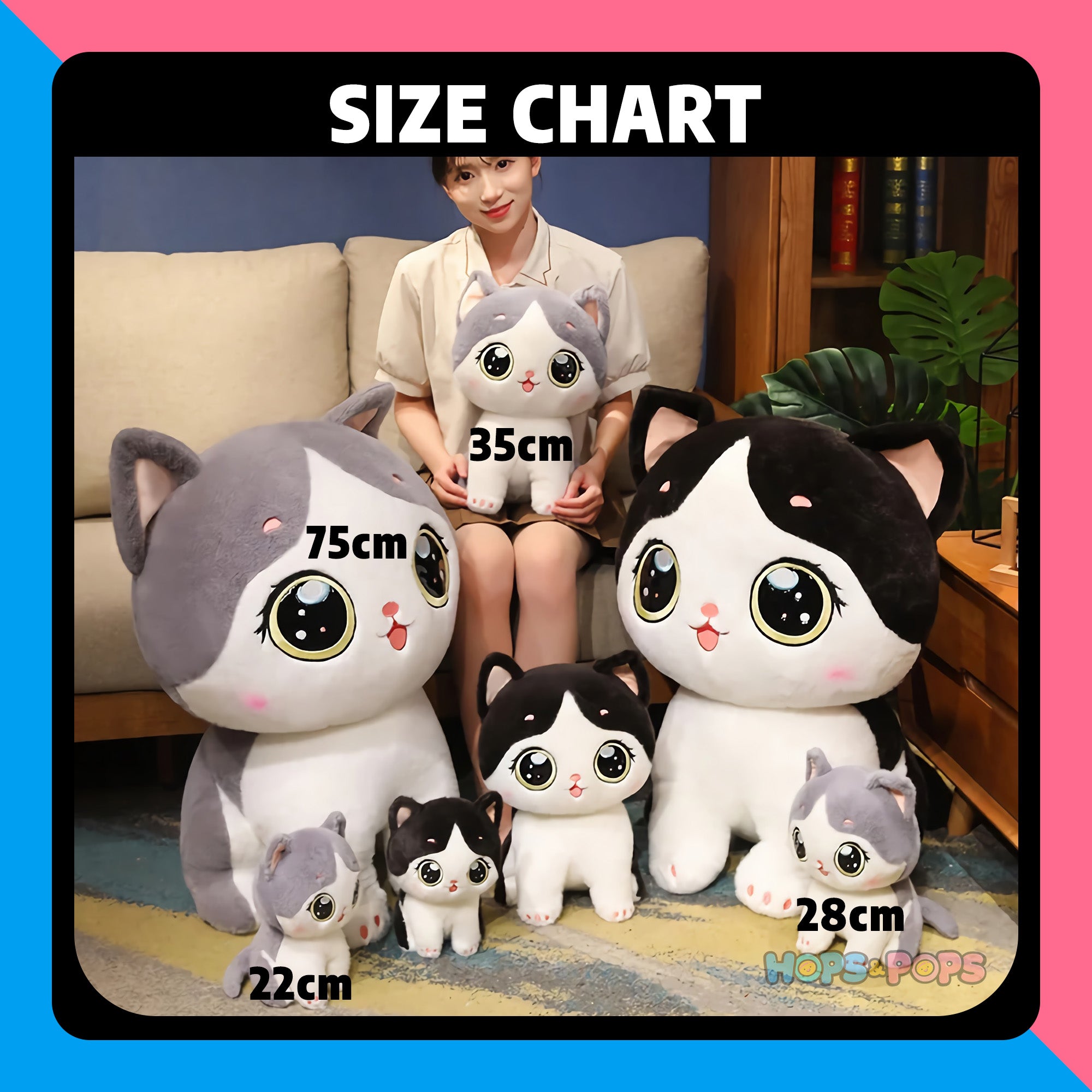 Size Chart for Big-Eyed Cute Kitten Plush