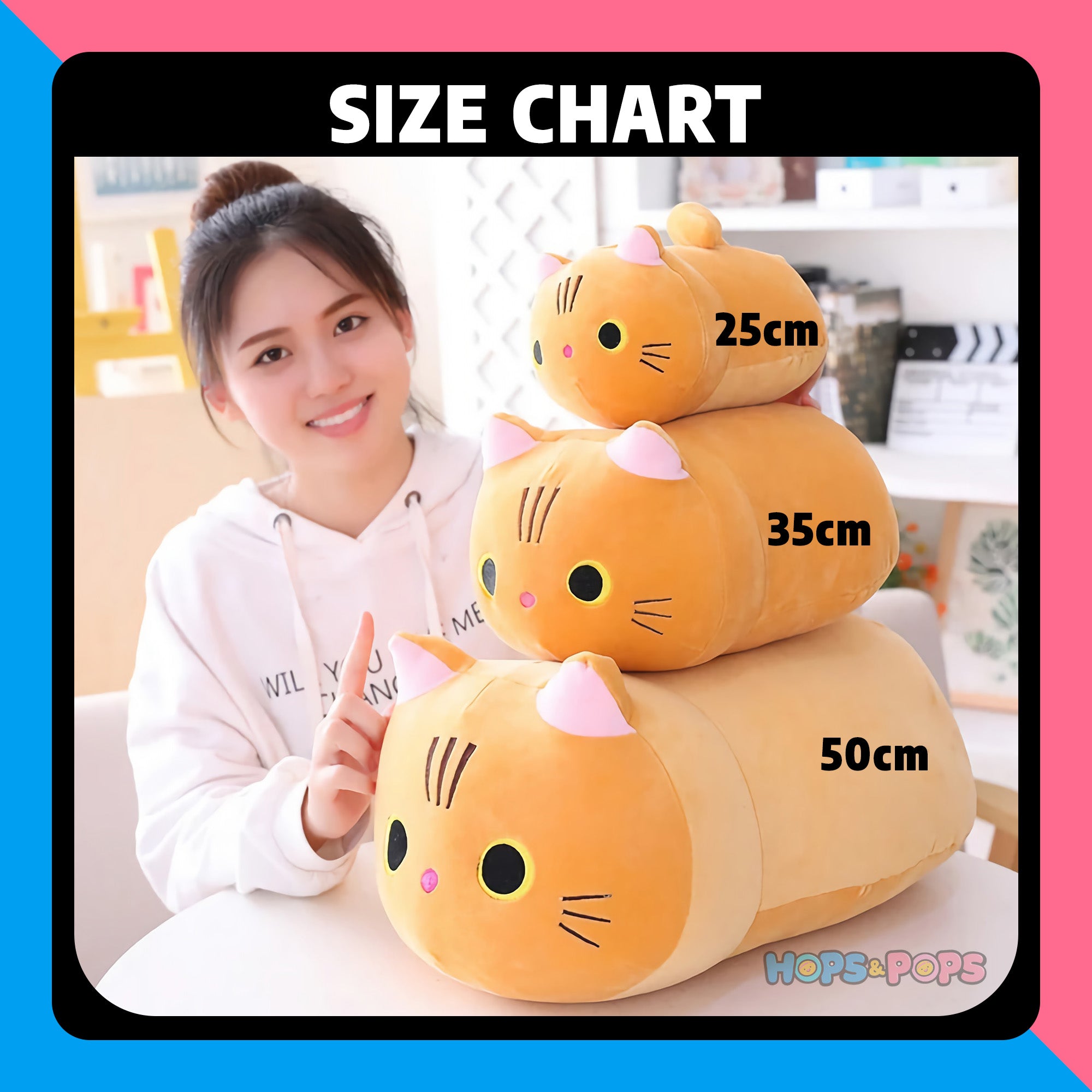 Size Chart for SnuggleMeow Adorable Round Cat Plush Pillow