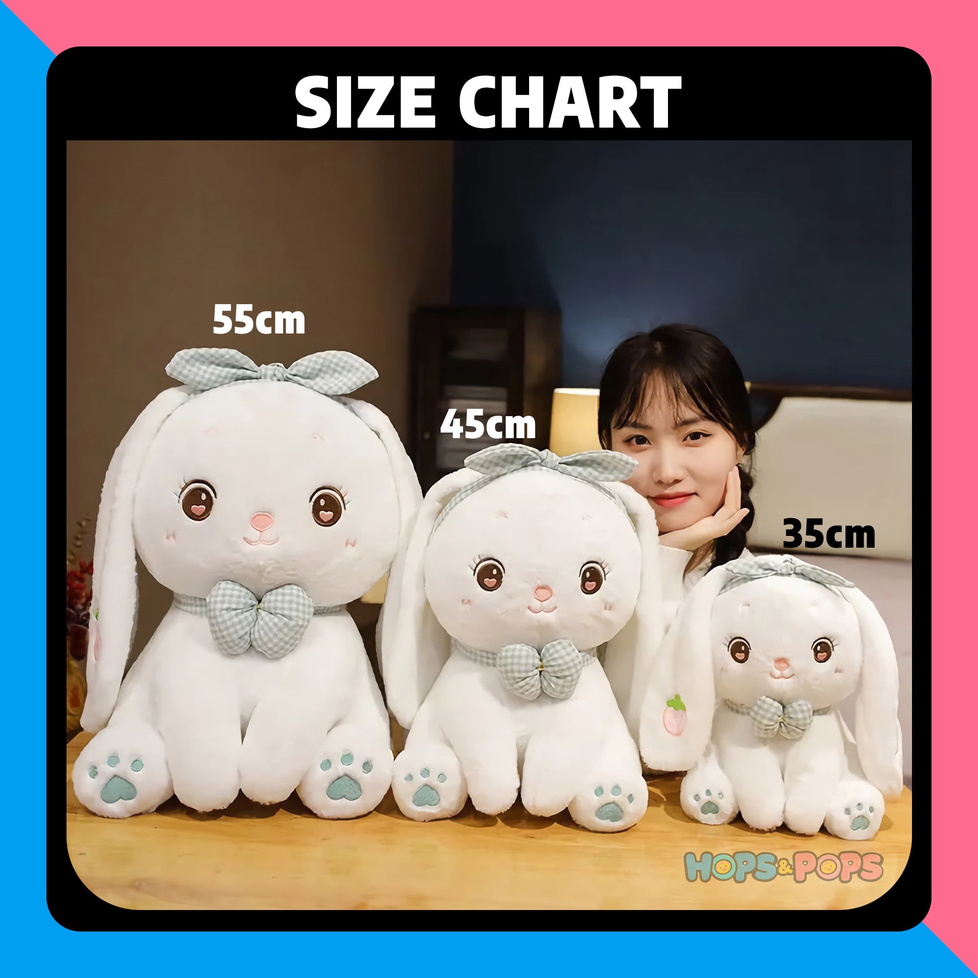 Size Chart for Berry Bow Bunny Plush