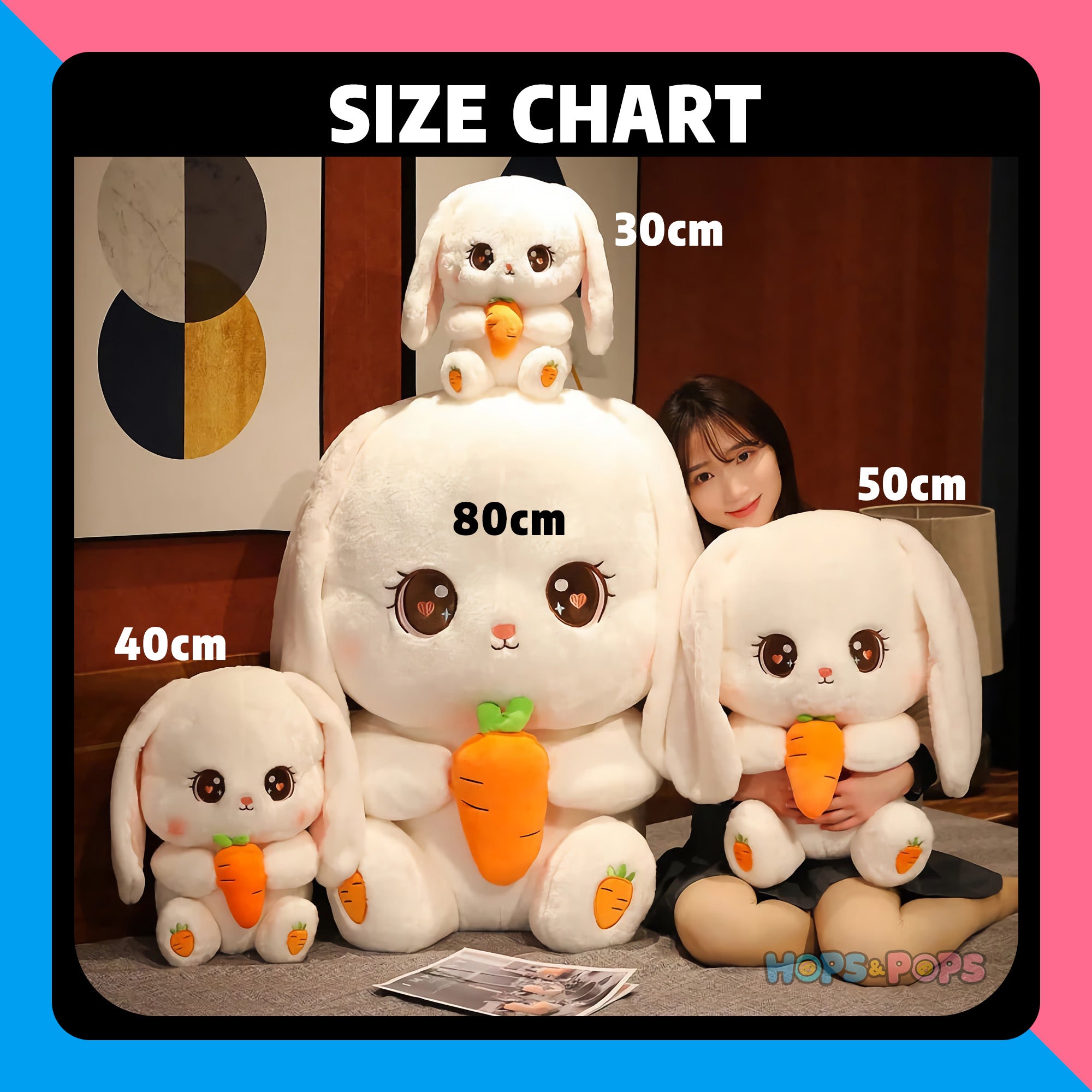 Size Chart for Carrot Cuddle Bunny Plush