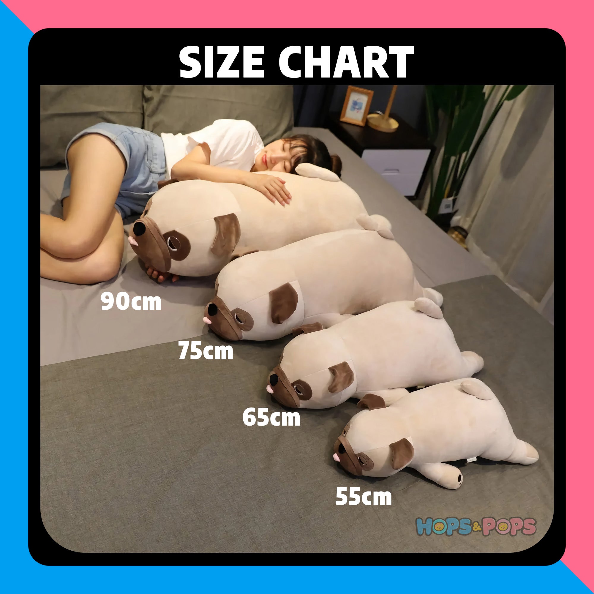 Size Chart for Lazy Pug Loaf Plush