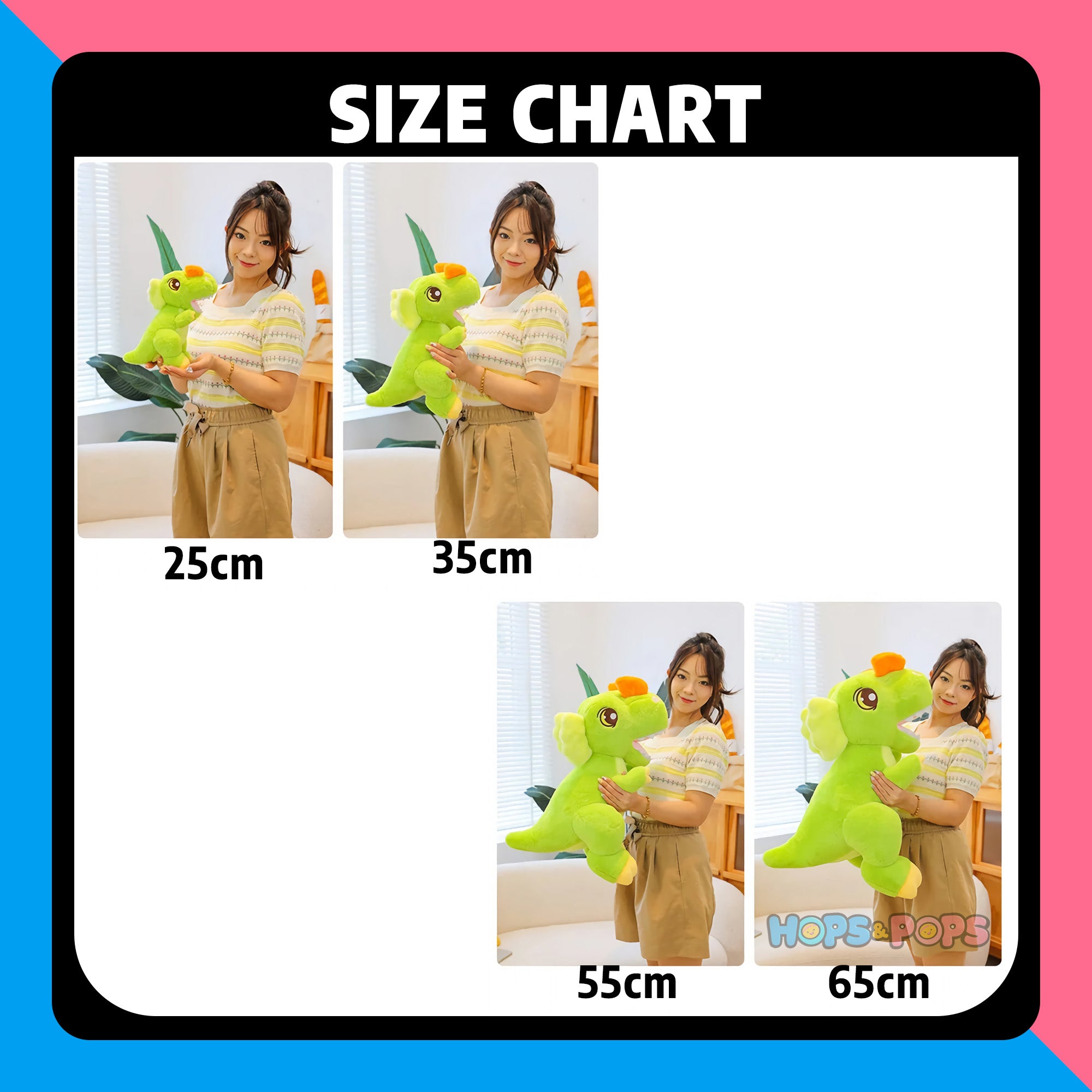 Size Chart for RoarPals Dinosaur Huggable Plushie