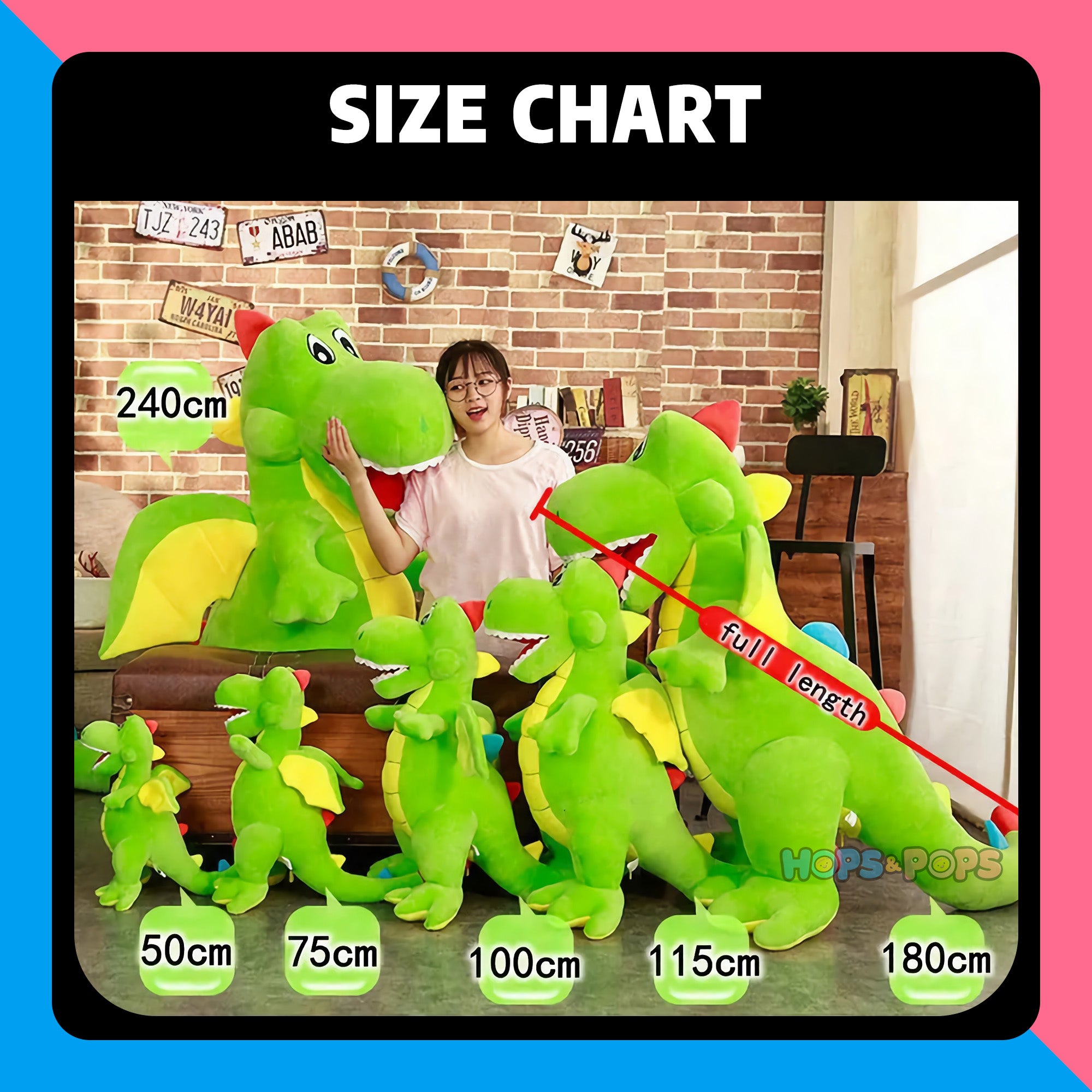 Size Chart for Jumbo Tyrannosaurus Dino Buddies Plush