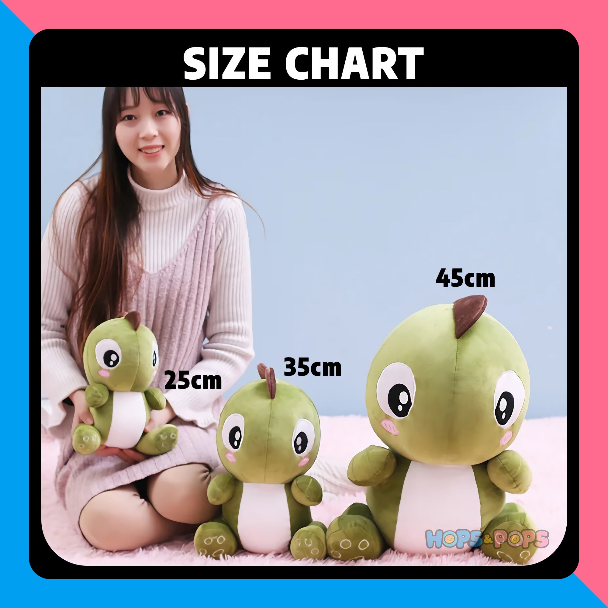 Size Chart for Baby Dino Big-Eyed Plush Dinosaur