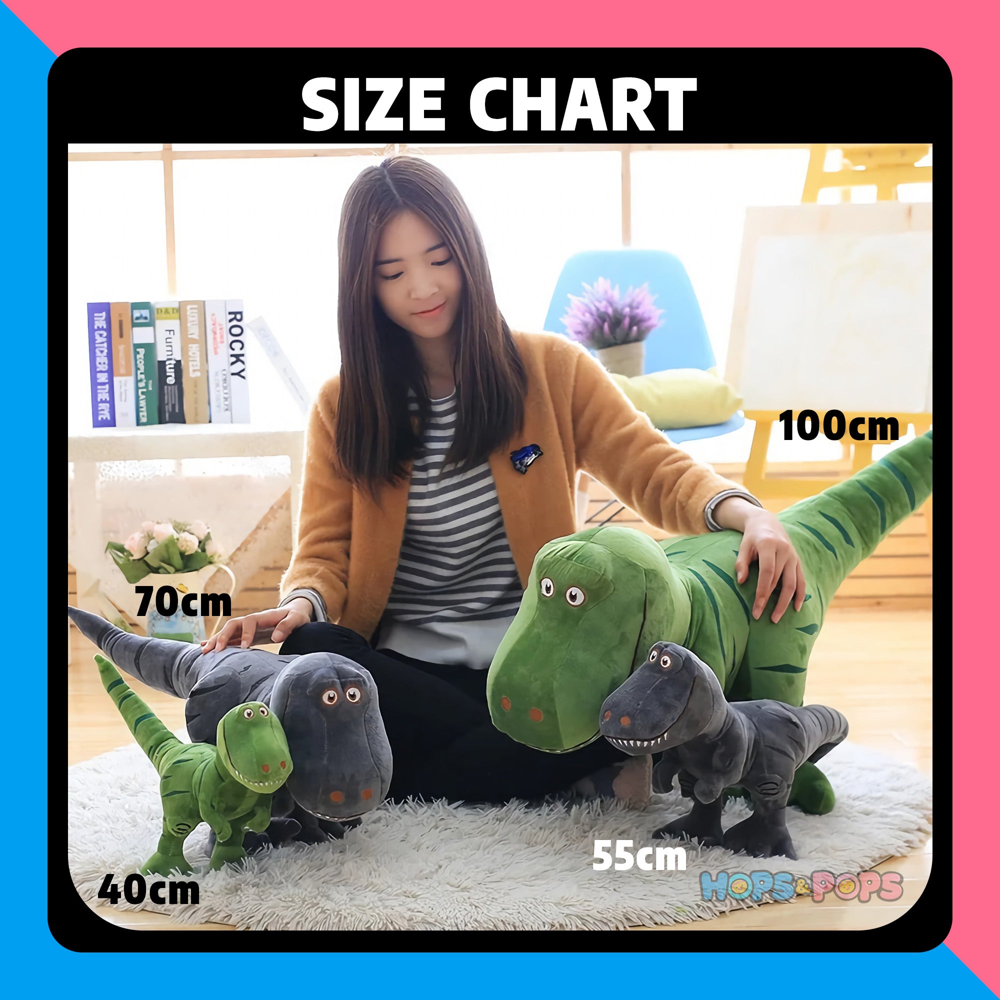 Size Chart for Grin-o-Saurus Happy T-Rex Plushies
