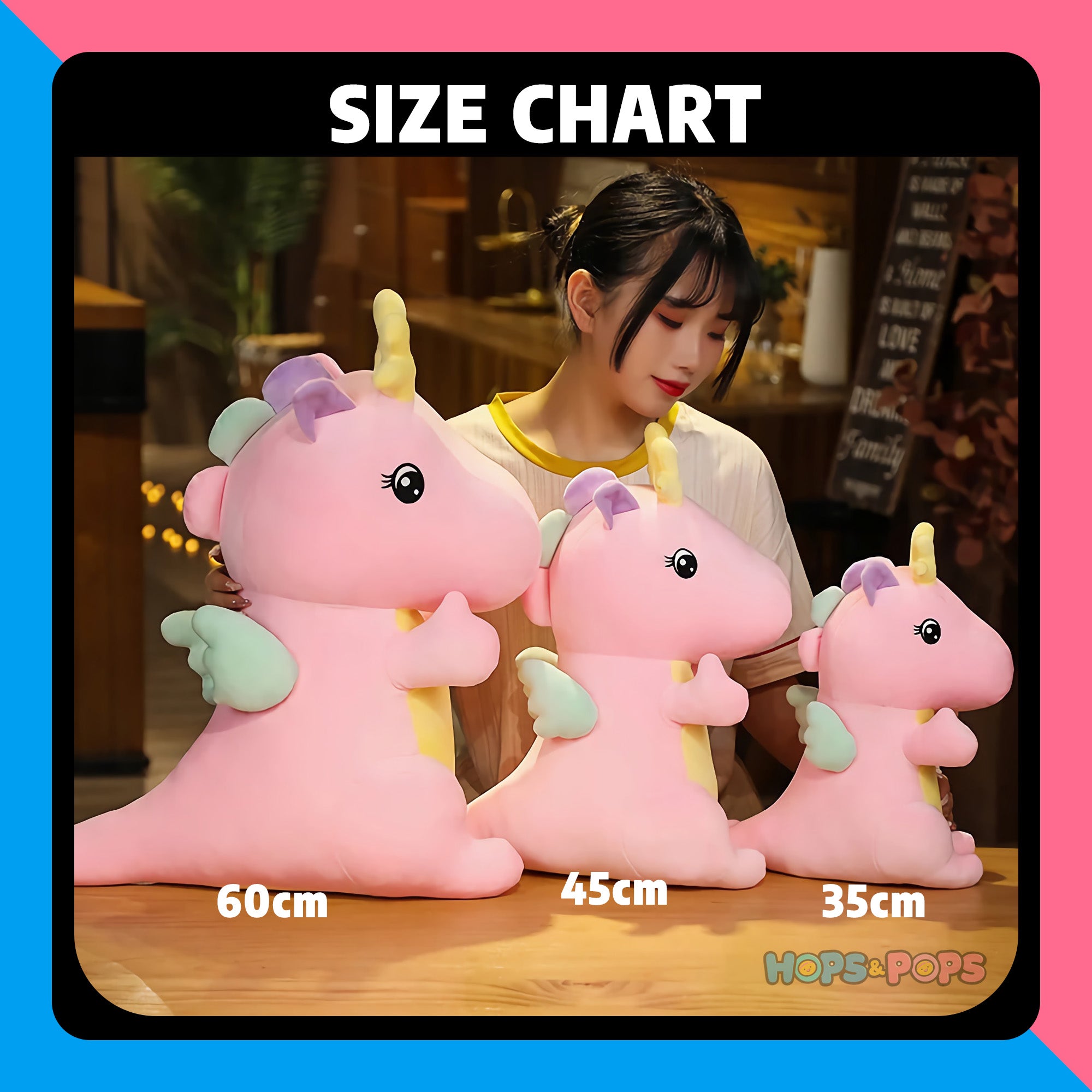 Size Chart for Dreamy Dino Dragon Plushies