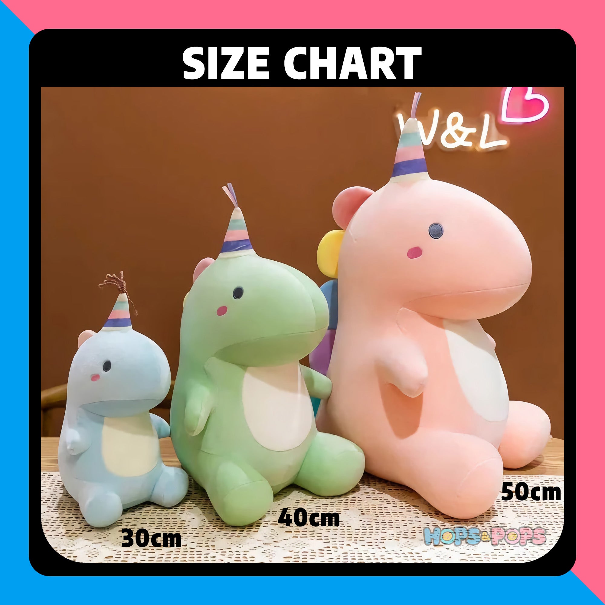 Size Chart for Party Dino Buddies