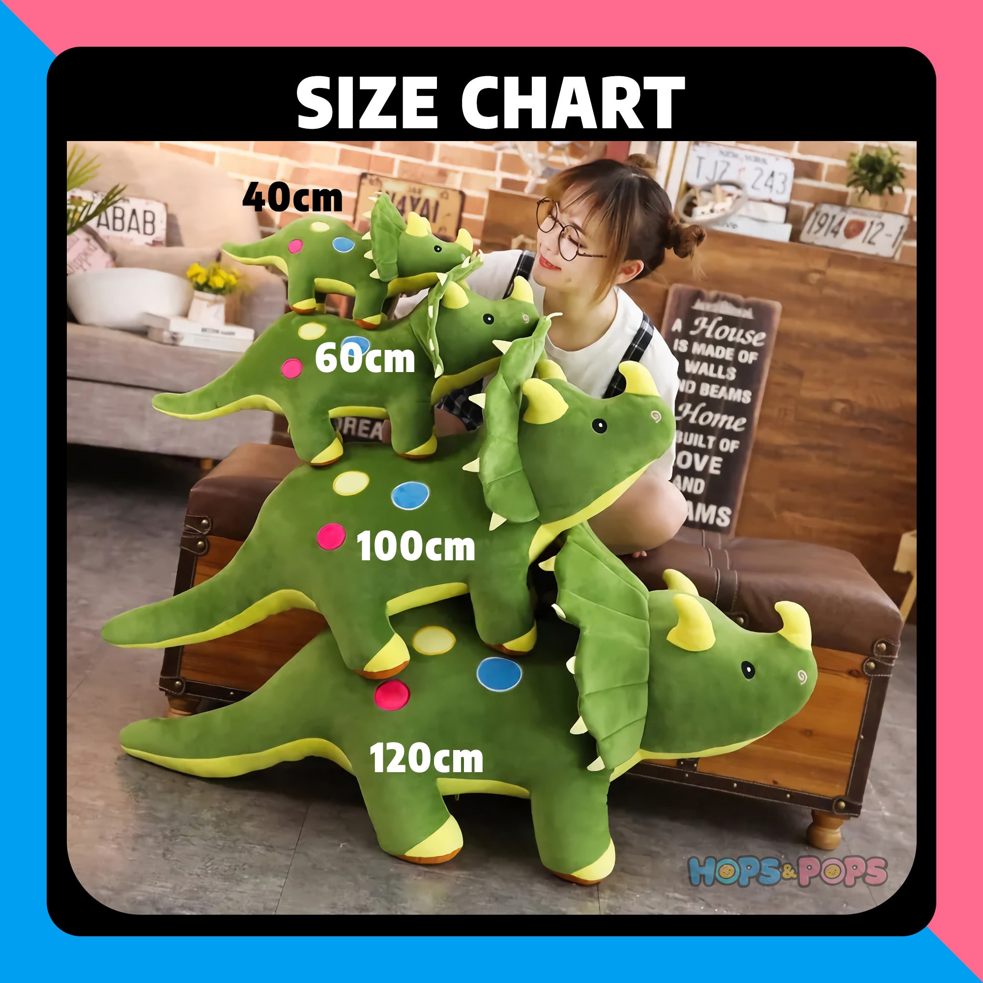 Size Chart for Chubby Triceratops Plush Dino Companions
