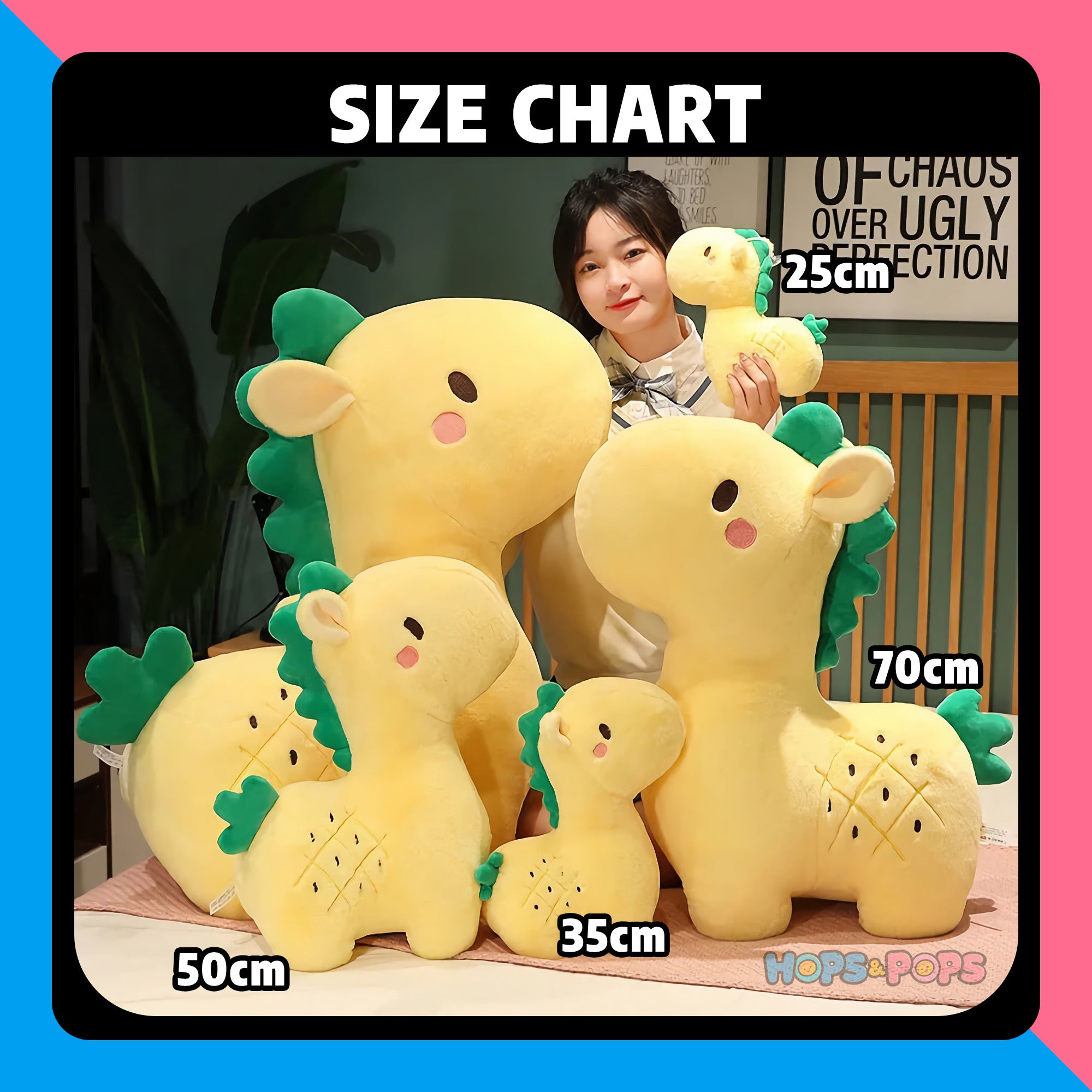 Size Chart for Pineapple Pufficorn, Tropical Unicorn Plush