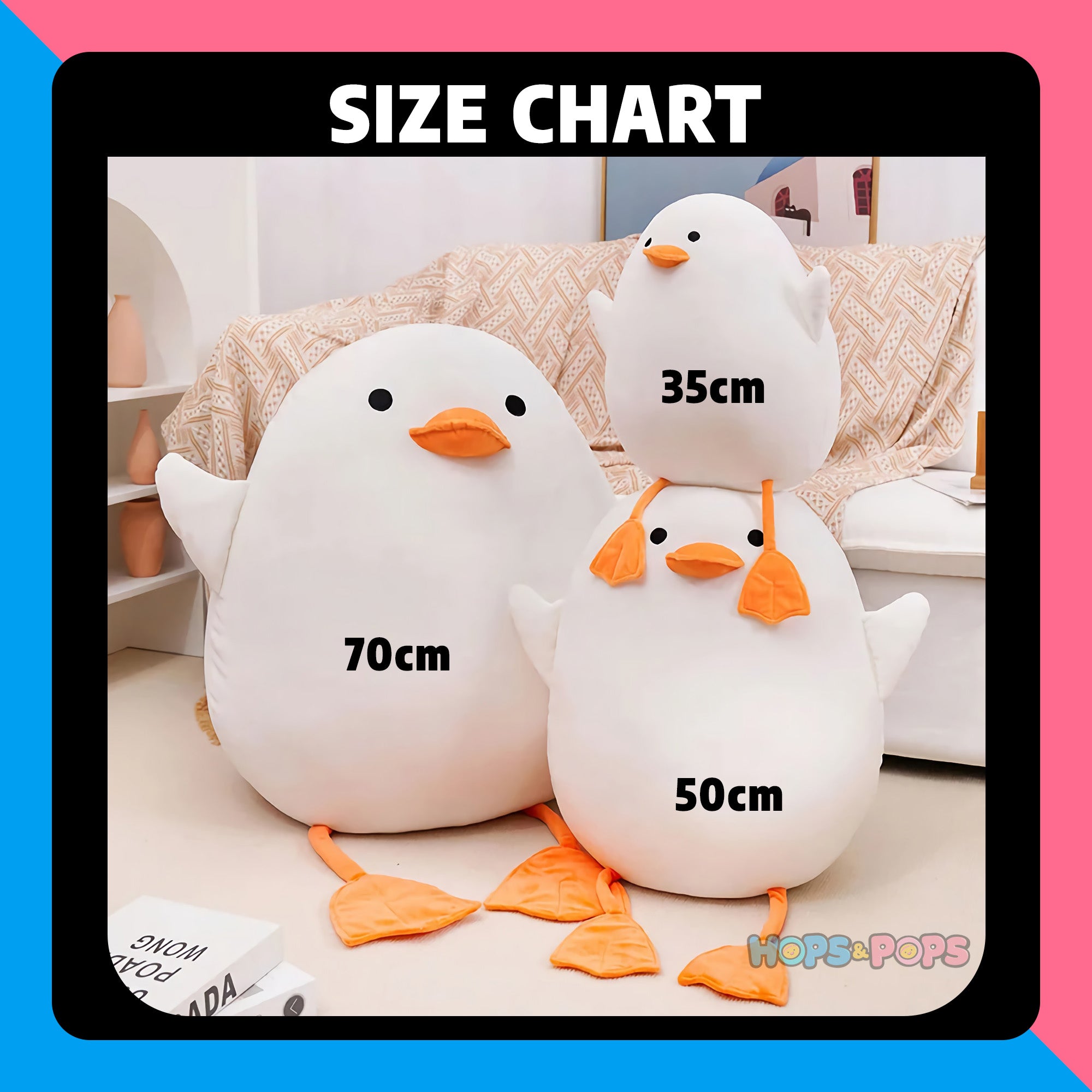 Size Chart for Flappy Legs Duck Plush