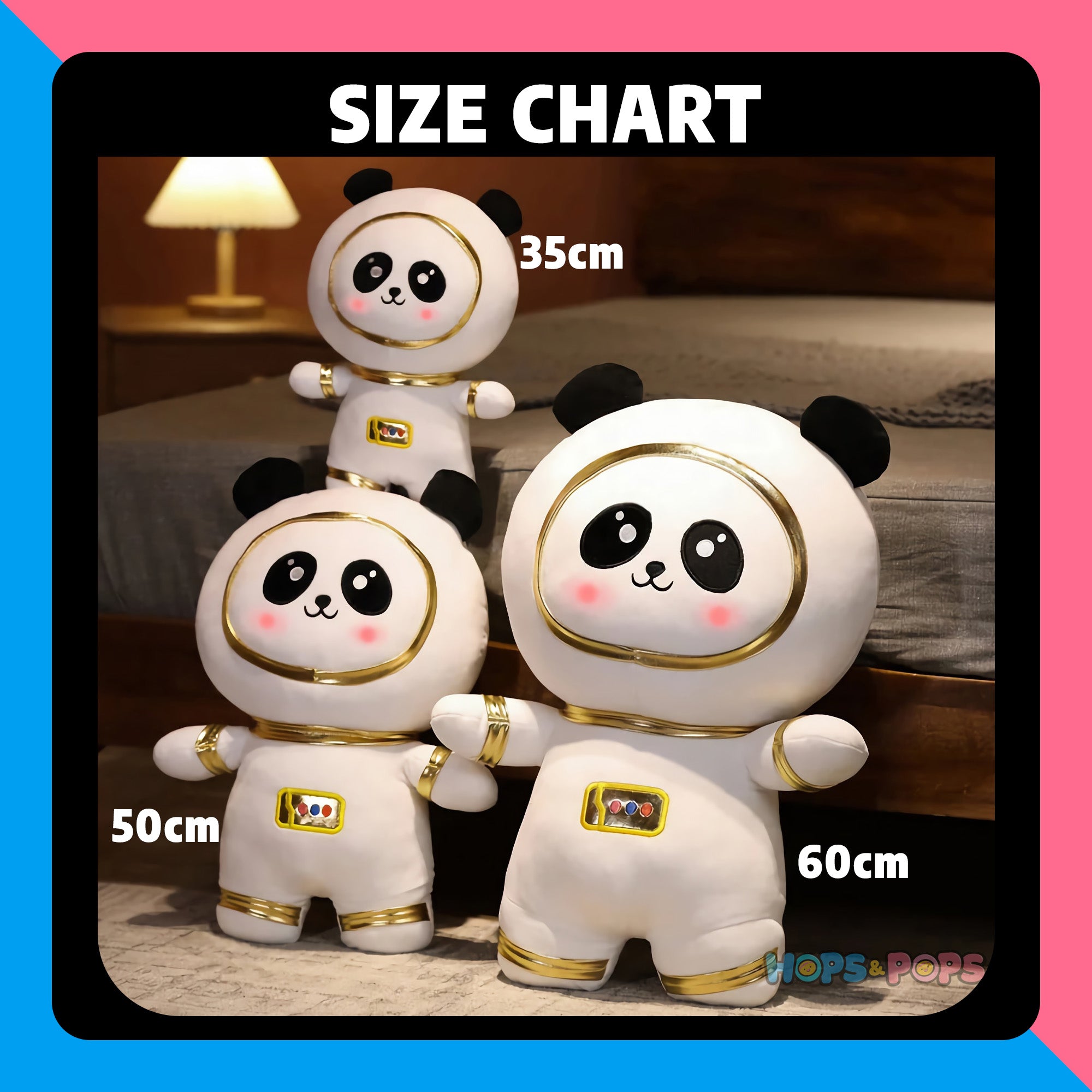 Size Chart for Cosmic Cuddle Panda, Plush Astronaut Explorer