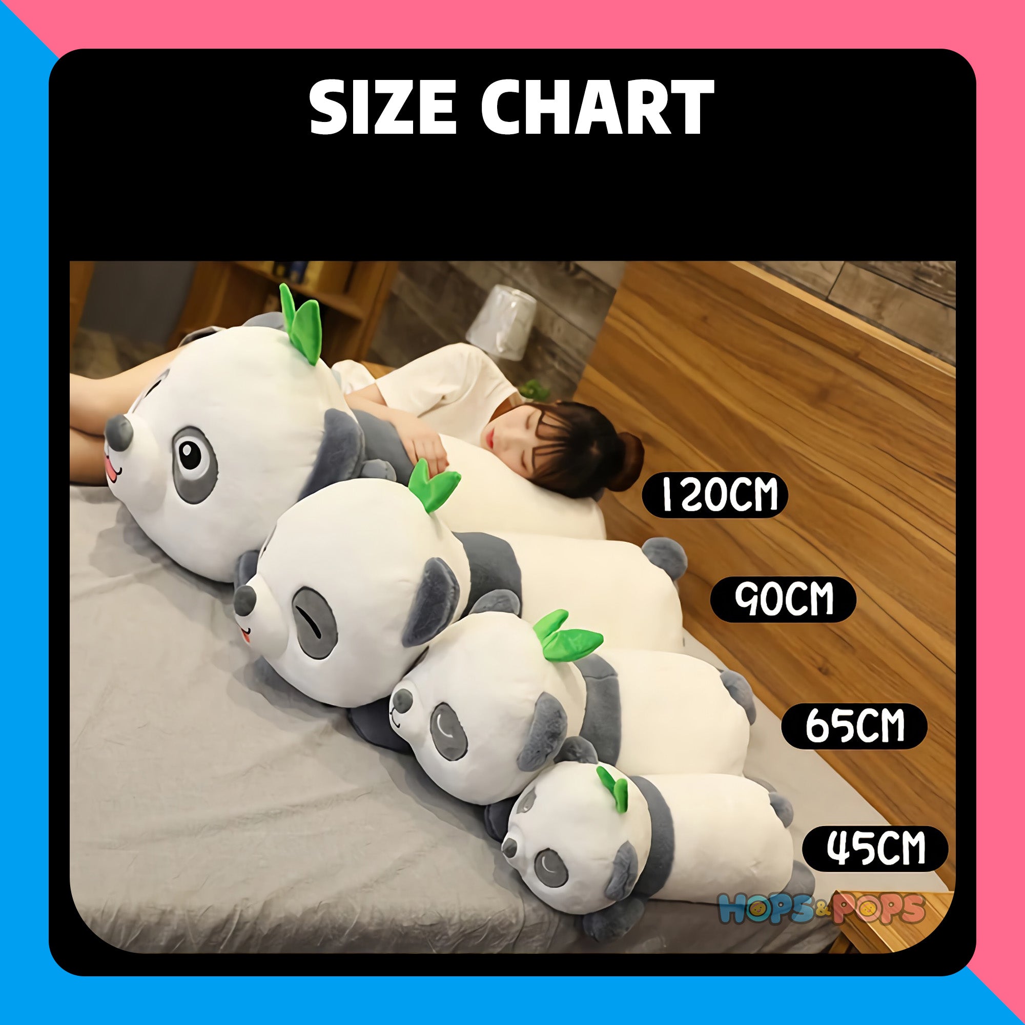 Size Chart for Bamboo Snooze Panda Plushies