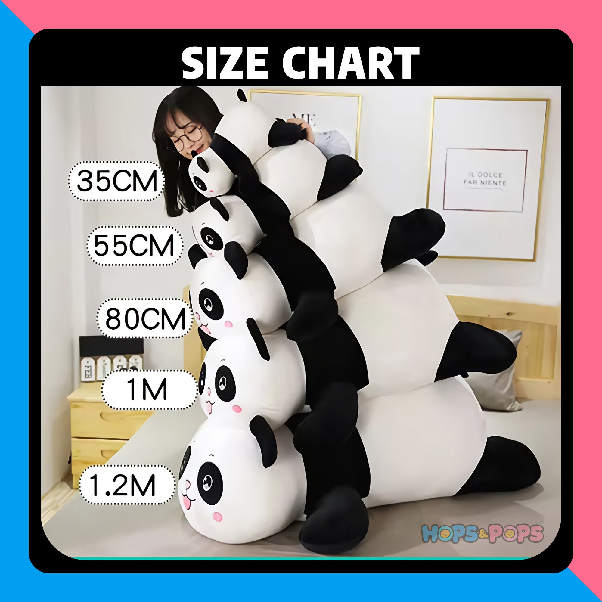 Size Chart for Chubby Roll Panda Plush