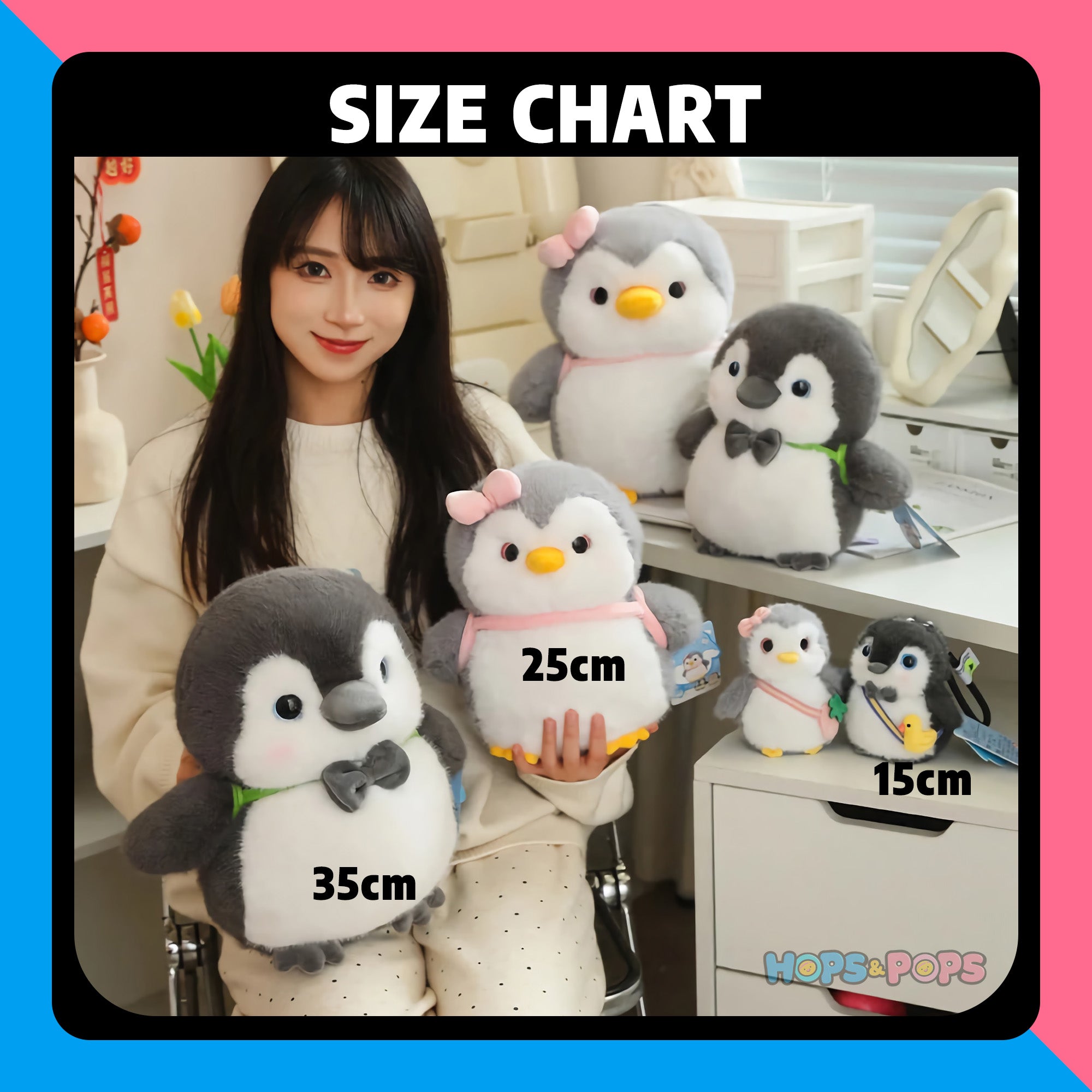 Size Chart for Puddle Pals Kawaii Penguin Plush