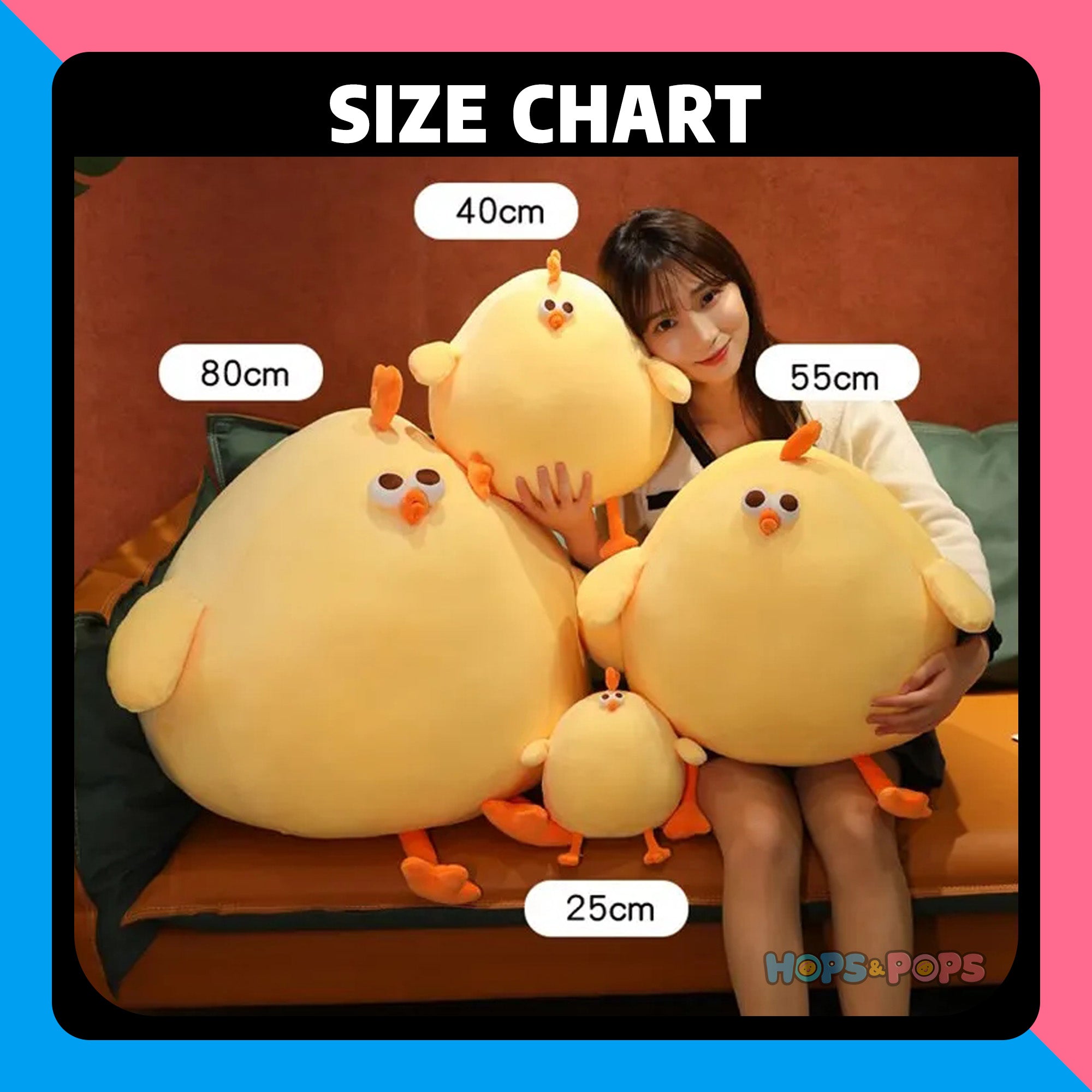 Size Chart for Wobbly Waddle Chick Plushie
