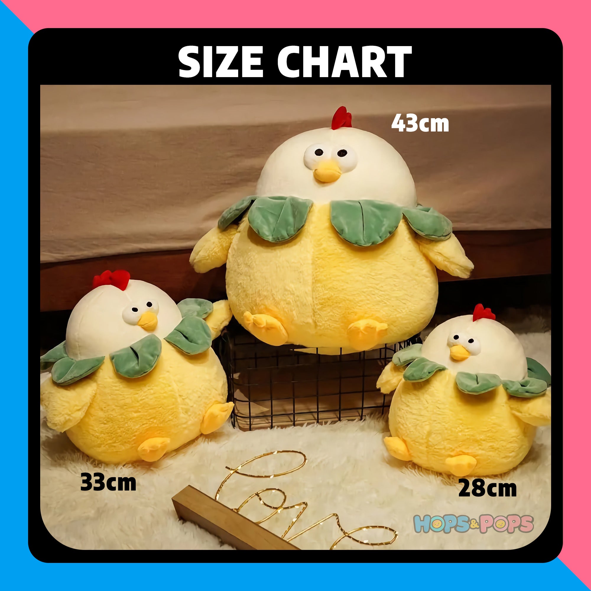 Size Chart for Puffy Poulet Adorable Chicken Plushie