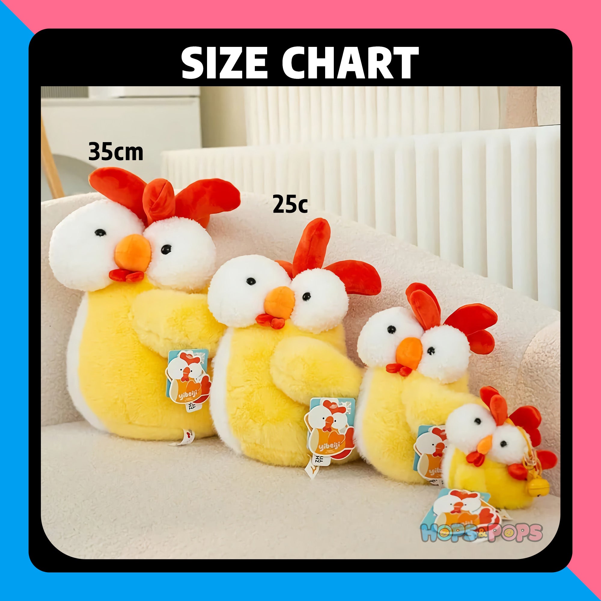 Size Chart for Plump Pecky Stuffed Plushie