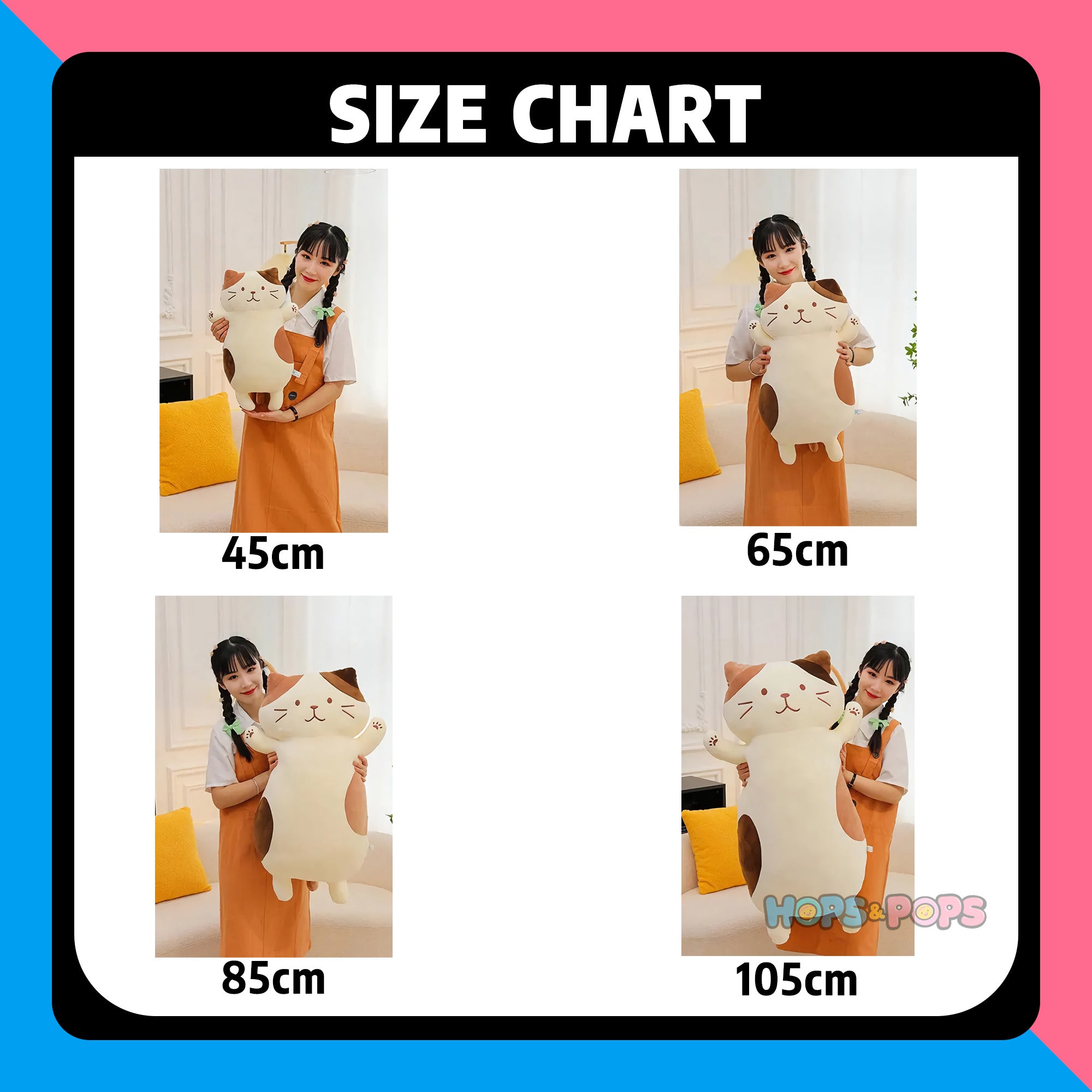 Size Chart for Chonky Belly Cat Looong Plushie