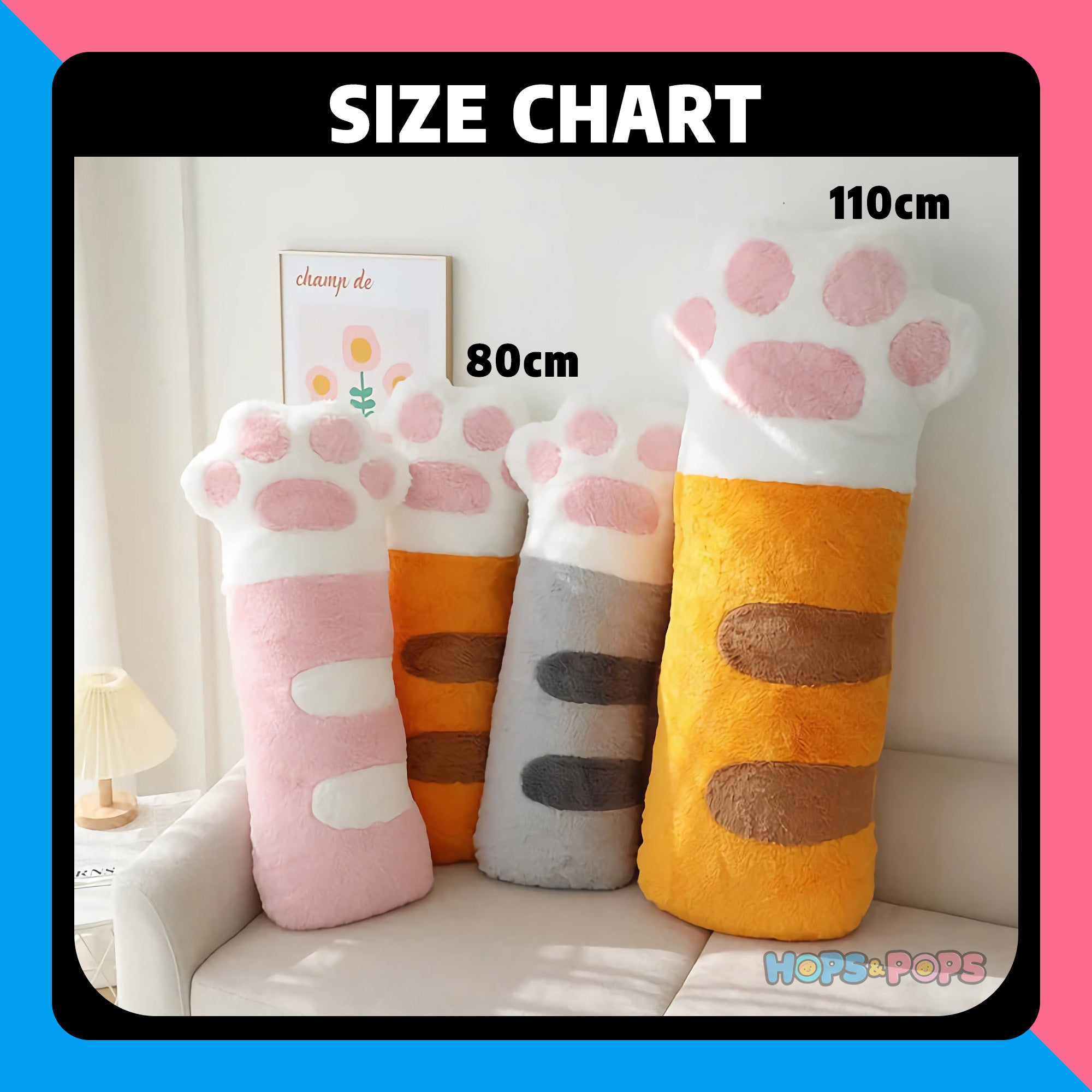 Size Chart for Pawfect Cat Paws Plush Pillow