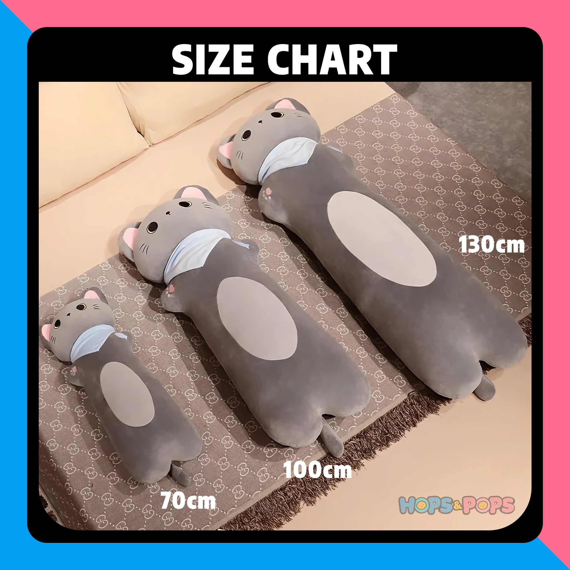 Size Chart for Cozy Scarf Cat Buddy Looong Plushie