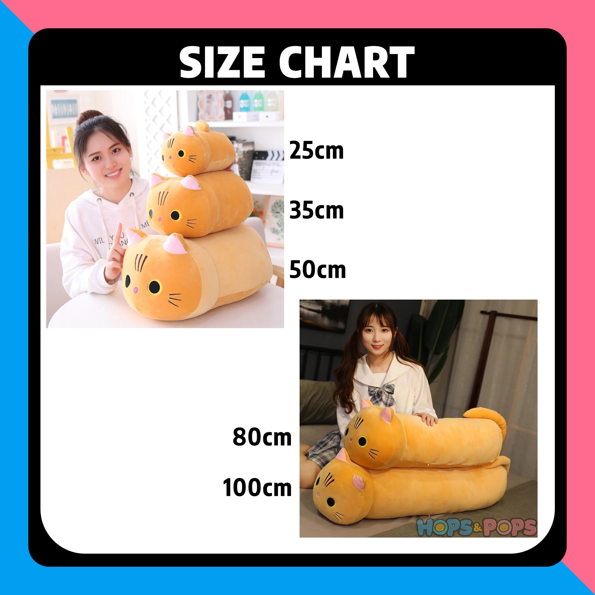 Size Chart for Neko Noodle Looong Cat Plushie
