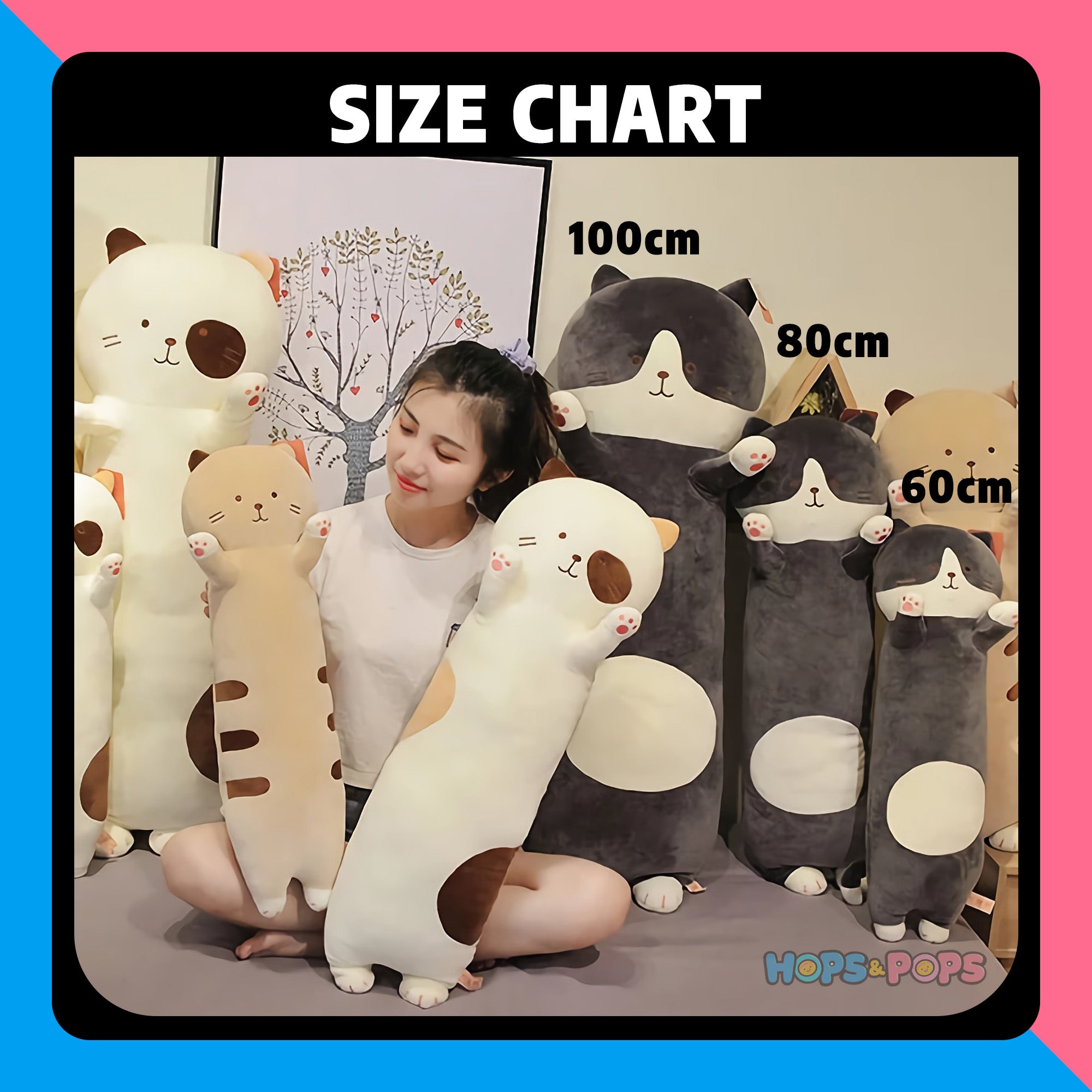 Size Chart for HuggiCat Looong Plush