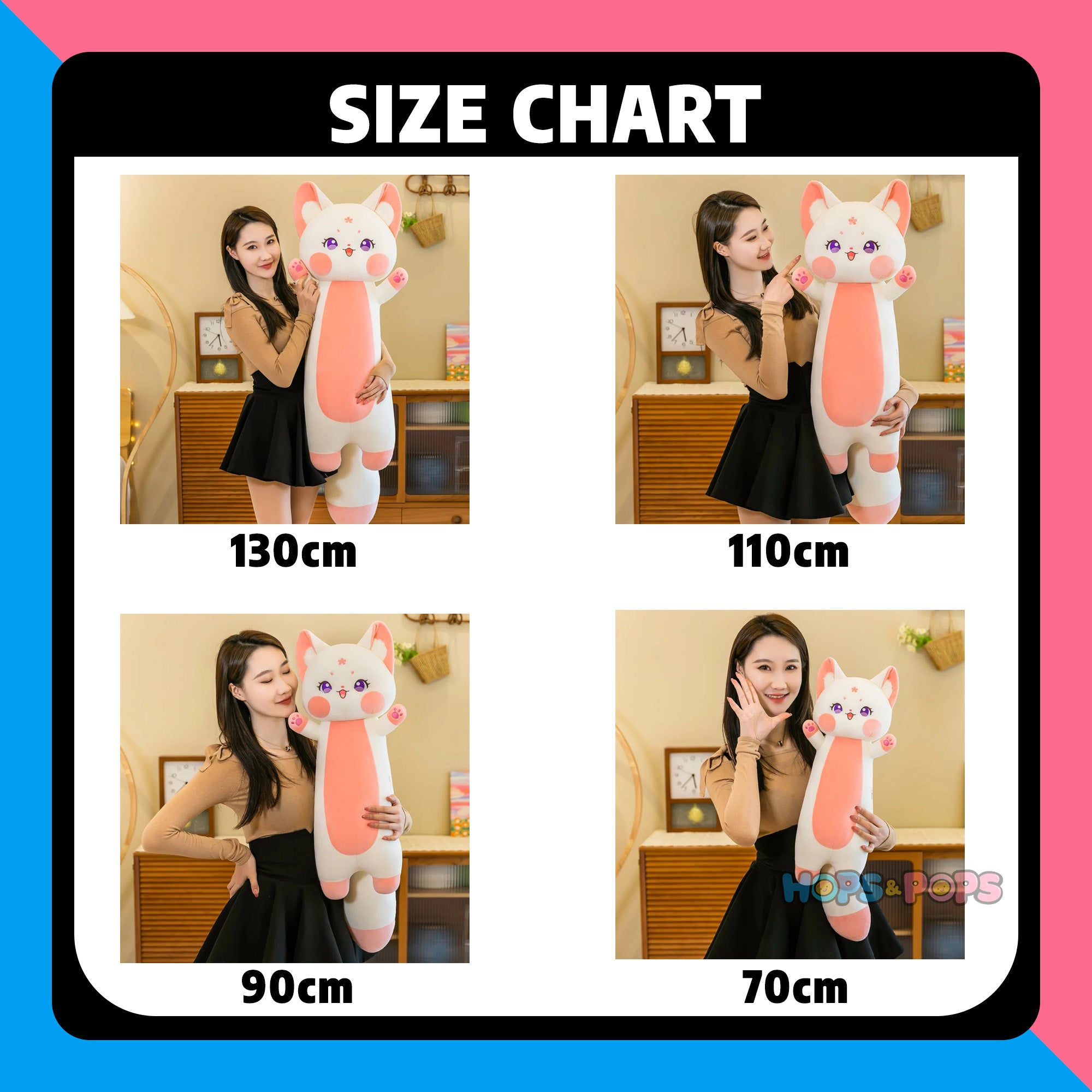 Size Chart for FoxiCat Hug Plush Adorable Looong Pillow