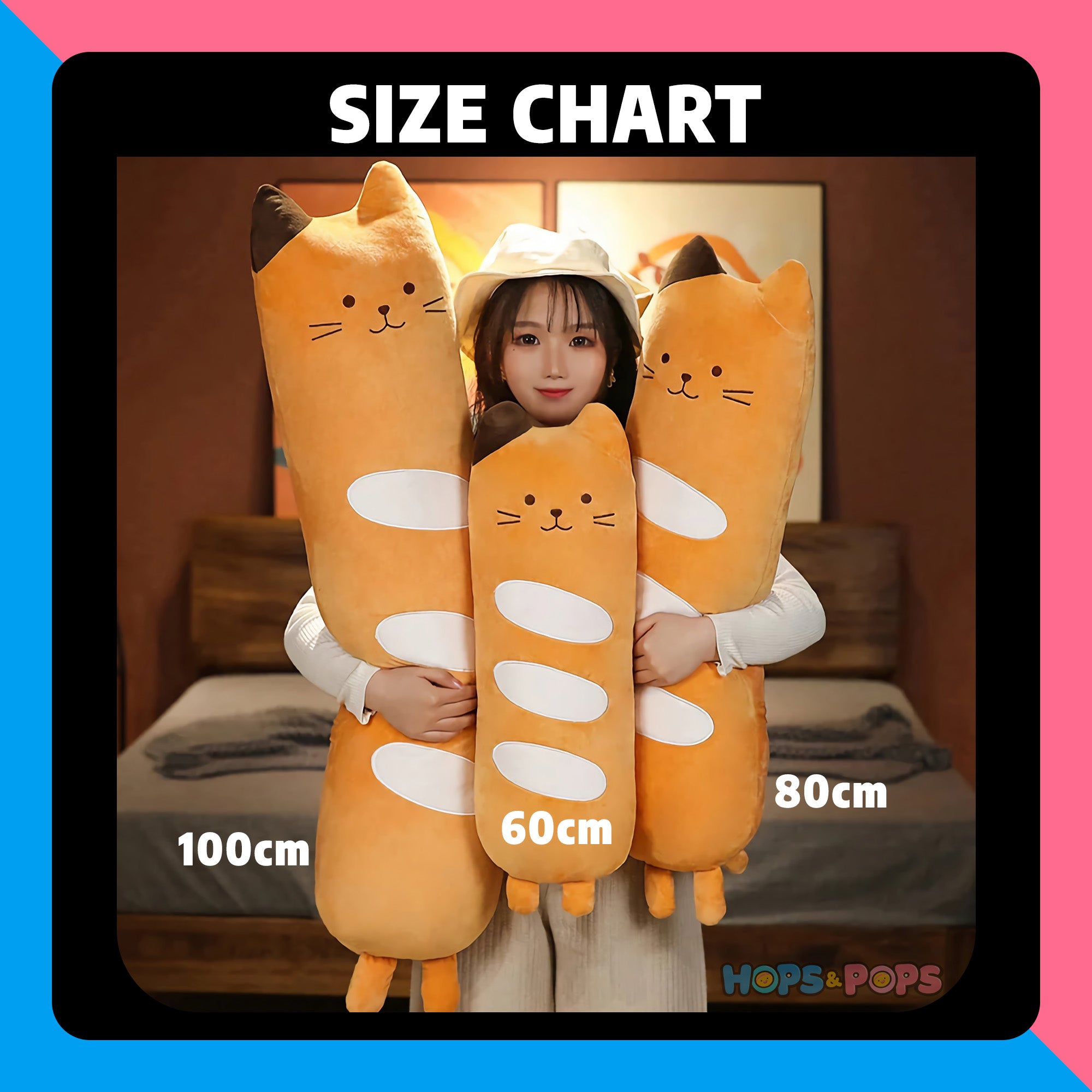 Size Chart for Snuggle Loaf Cat Bolster Pillow