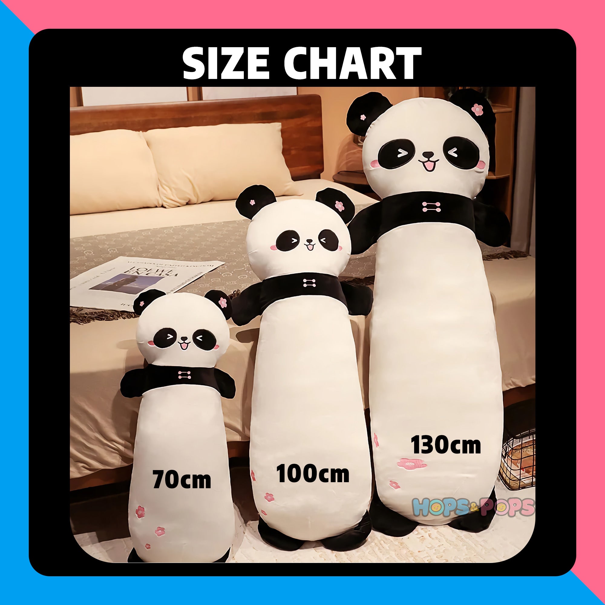 Size Chart for Panda Cuddle Plush Bolster Pillow