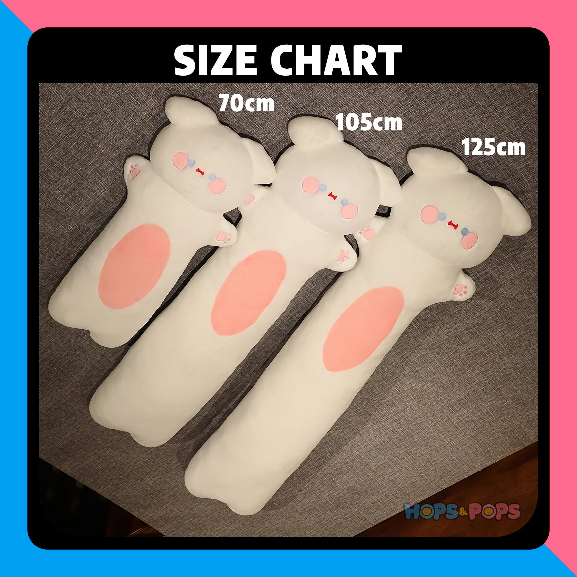 Size Chart for Snoozy Pup Pillars Puppy Plushies