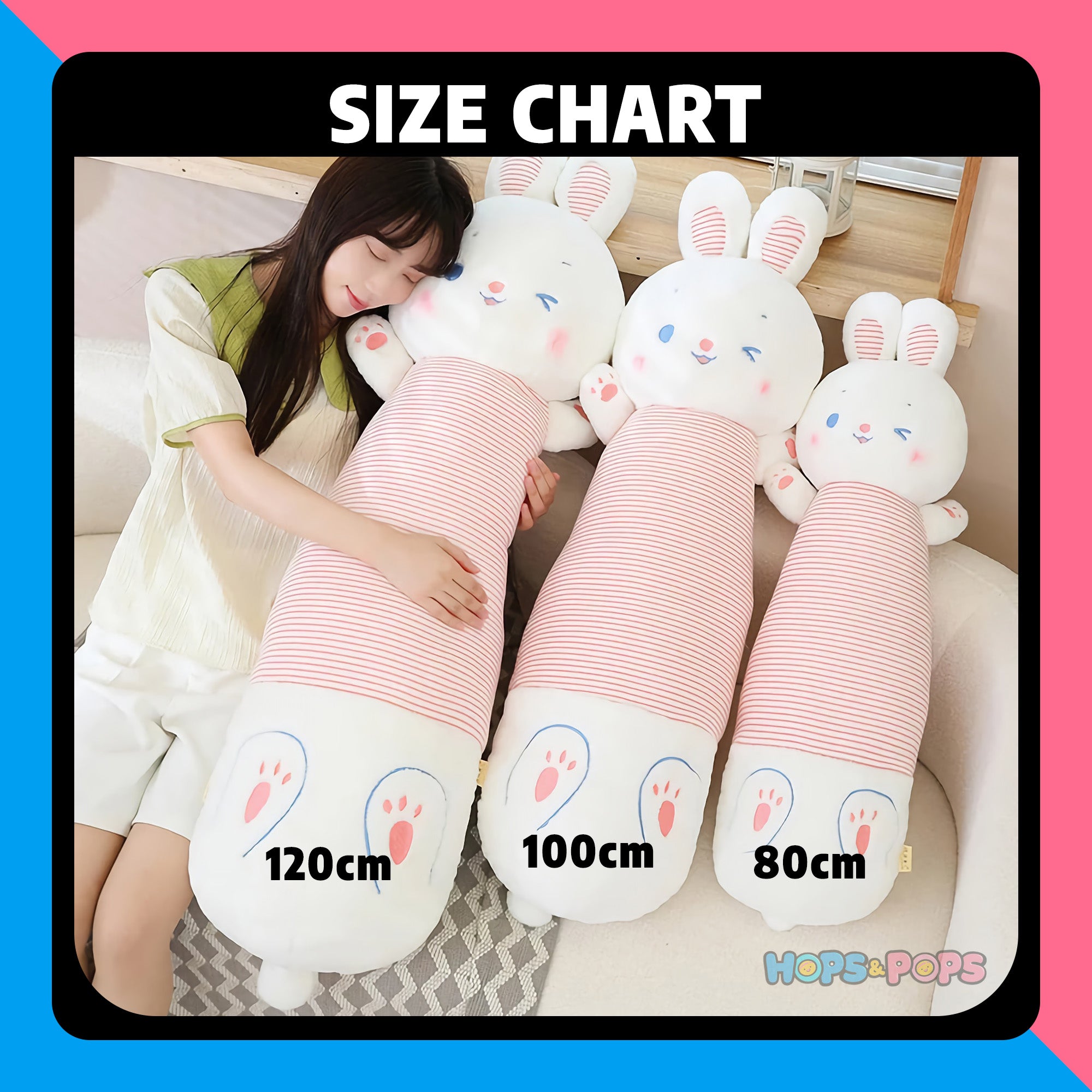 Size Chart for Striped Bunny Plush Pillows