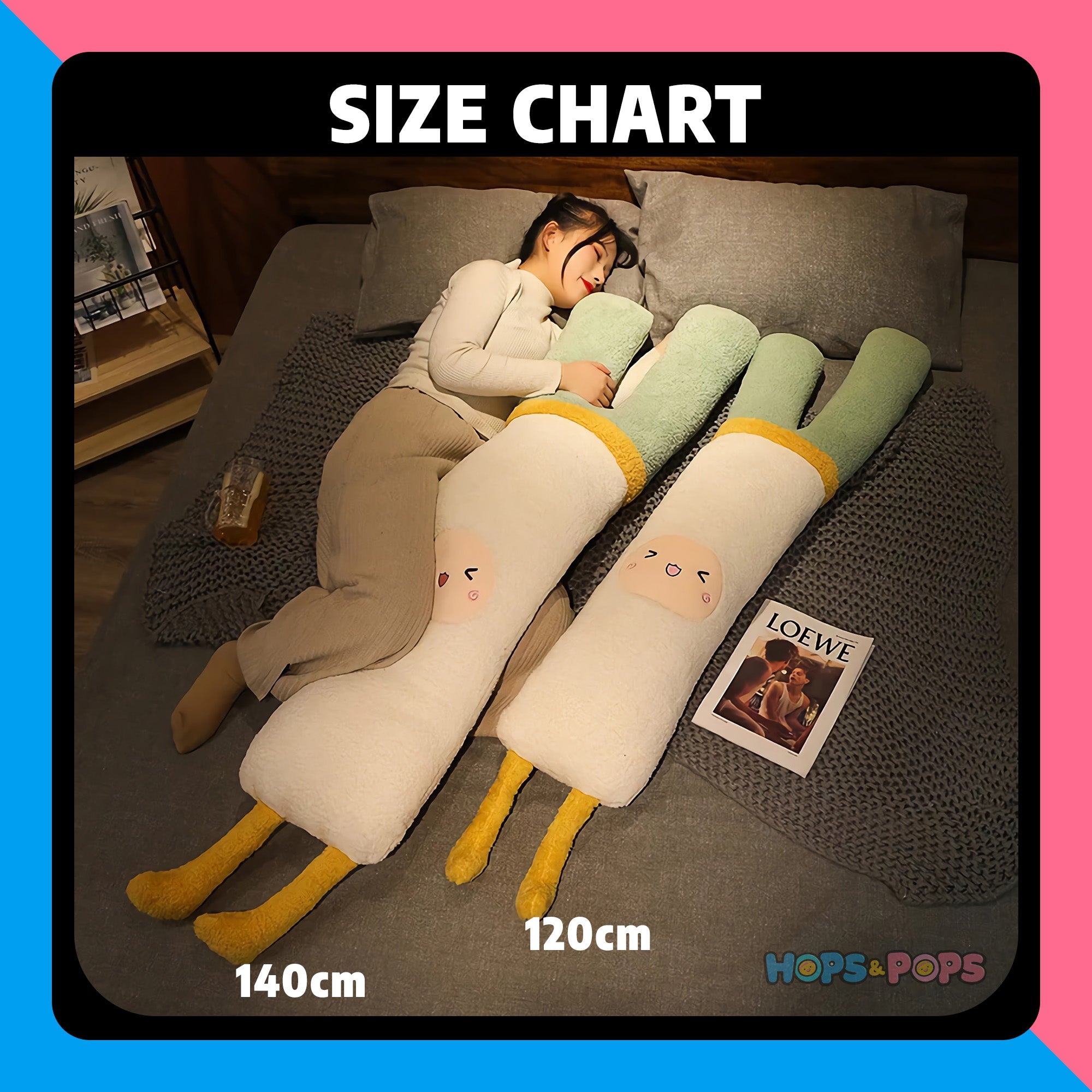 Size Chart for Kawaii Veggie Hug Buds Plush Pillows