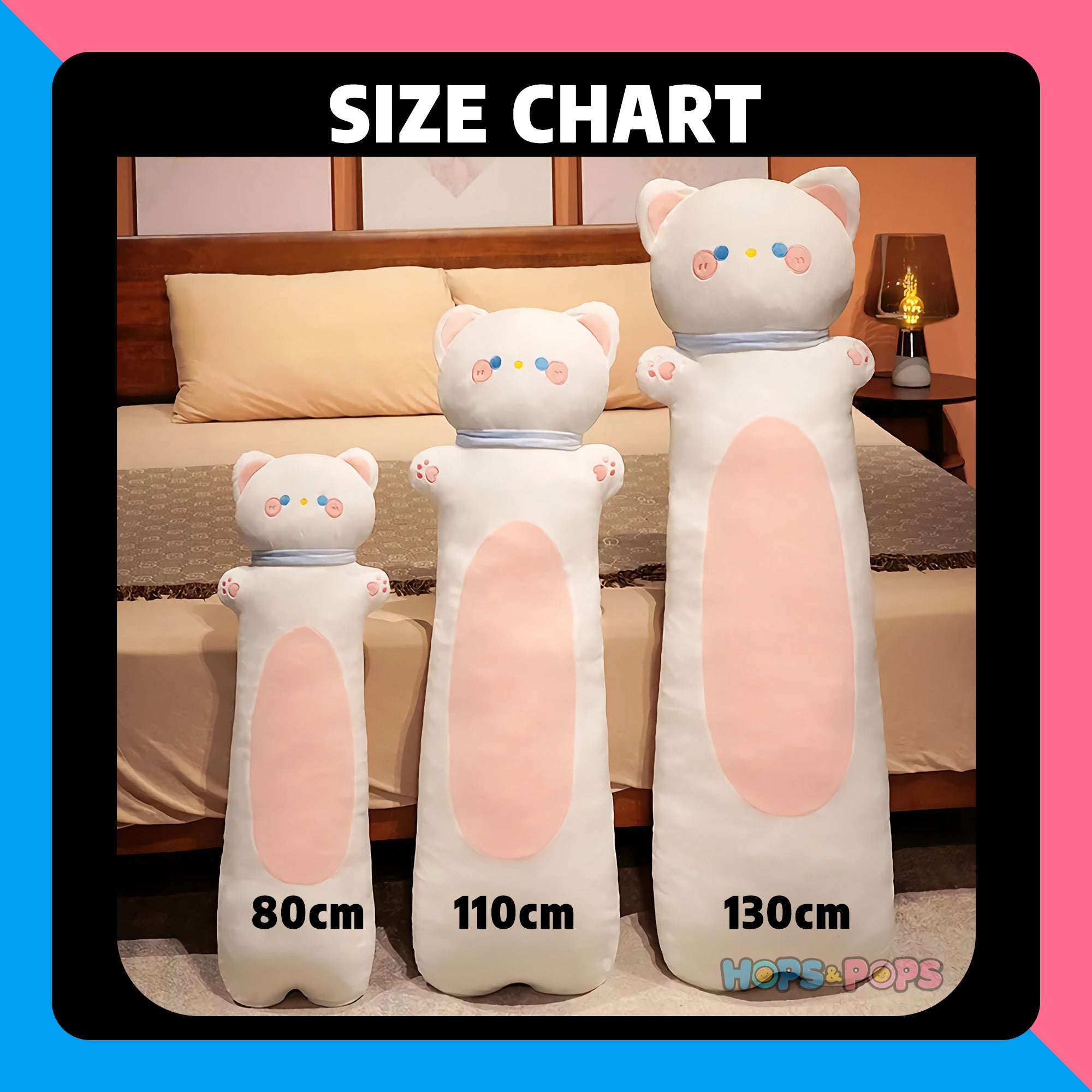 Size Chart for Cozy Paws Parade Looong Plush Stuffed Animals
