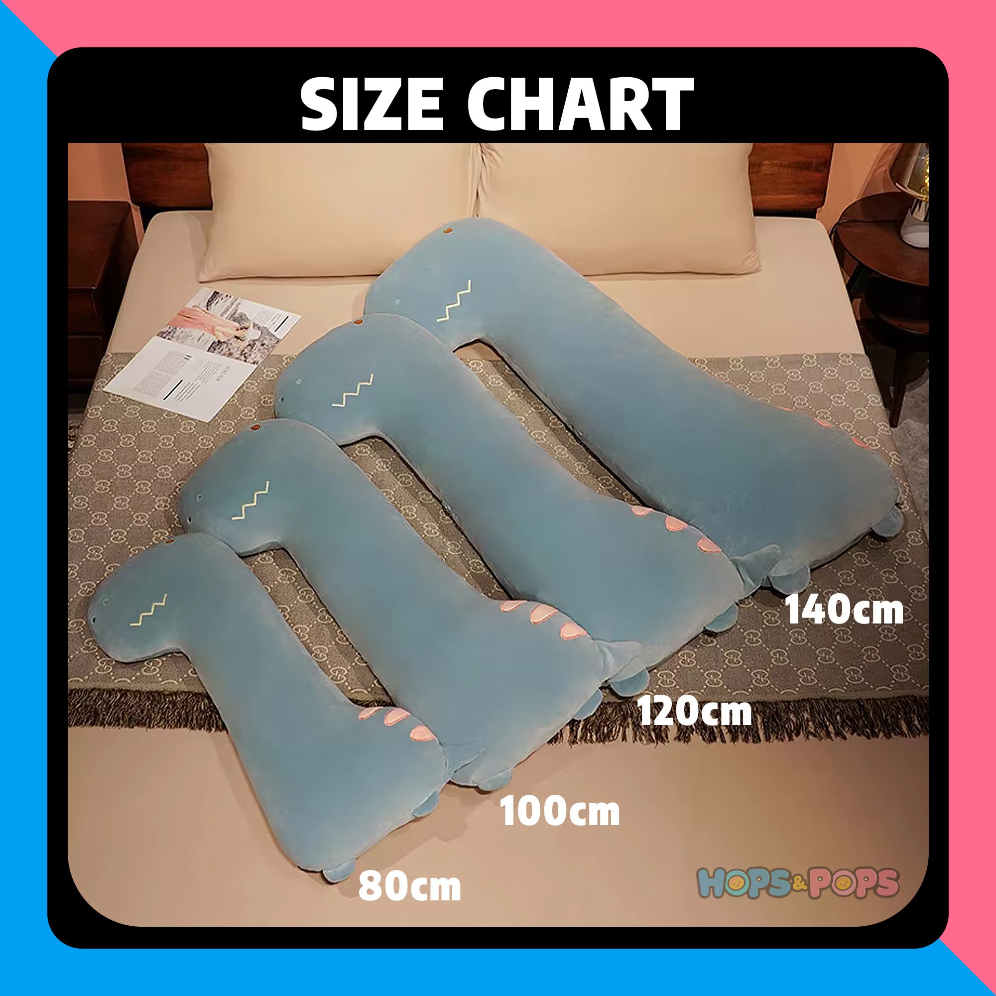 Size Chart for Cute Long Curved Animal Plushie