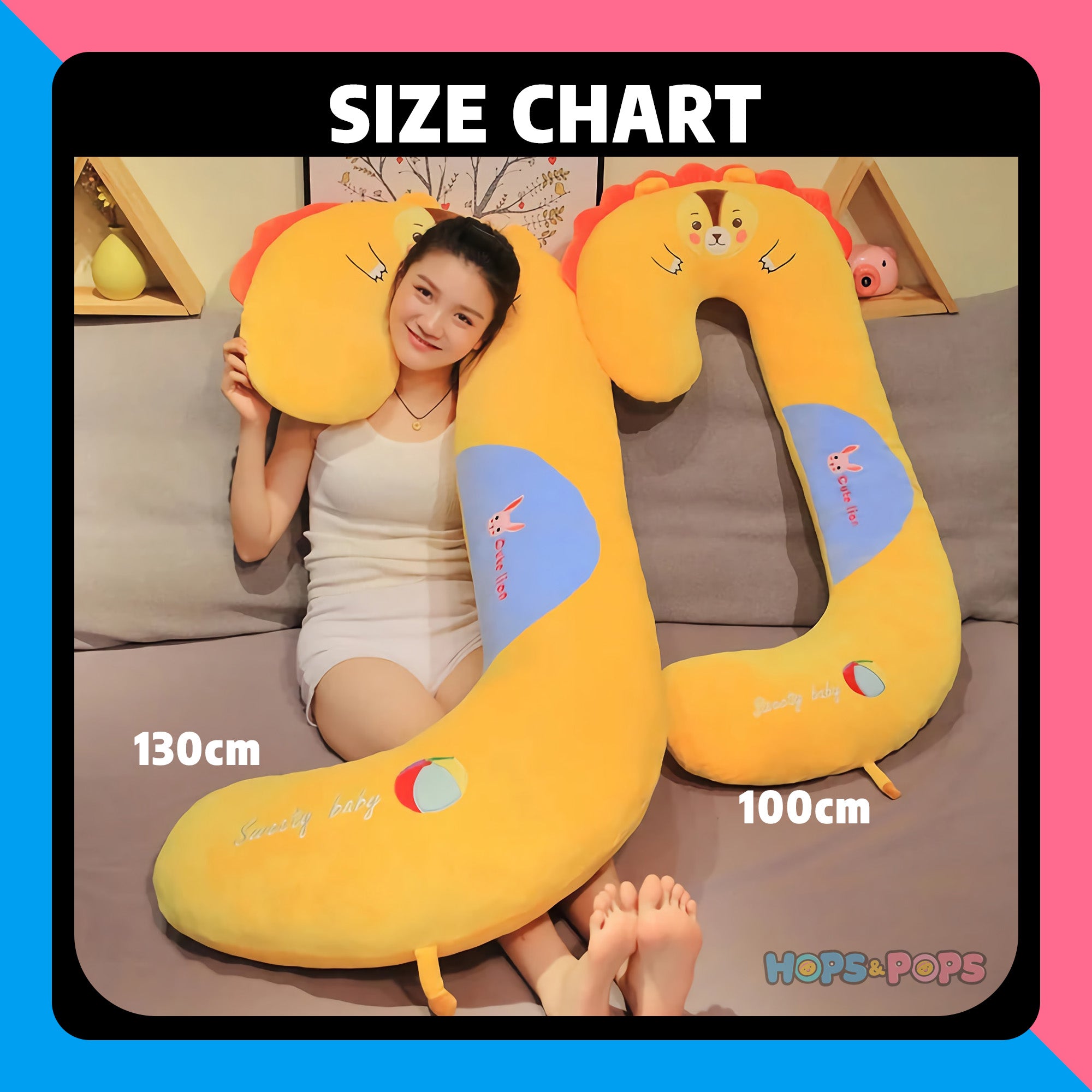 Size Chart for SnuggleZoo Giant C-Shaped Animal Plush Pillow