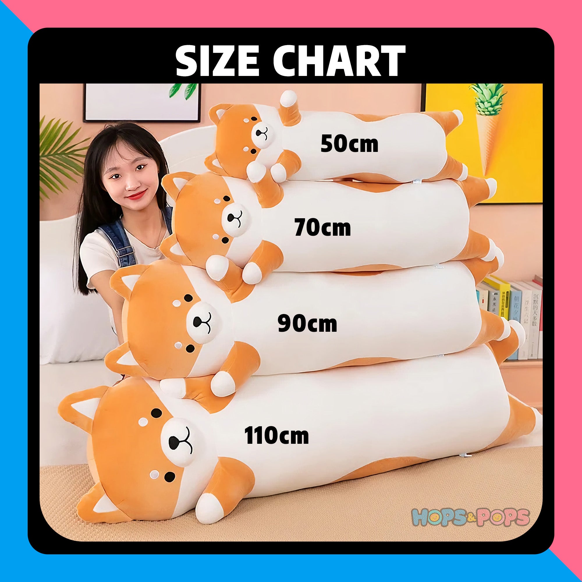 Size Chart for Cuddly Shiba Inu Looong Plushie